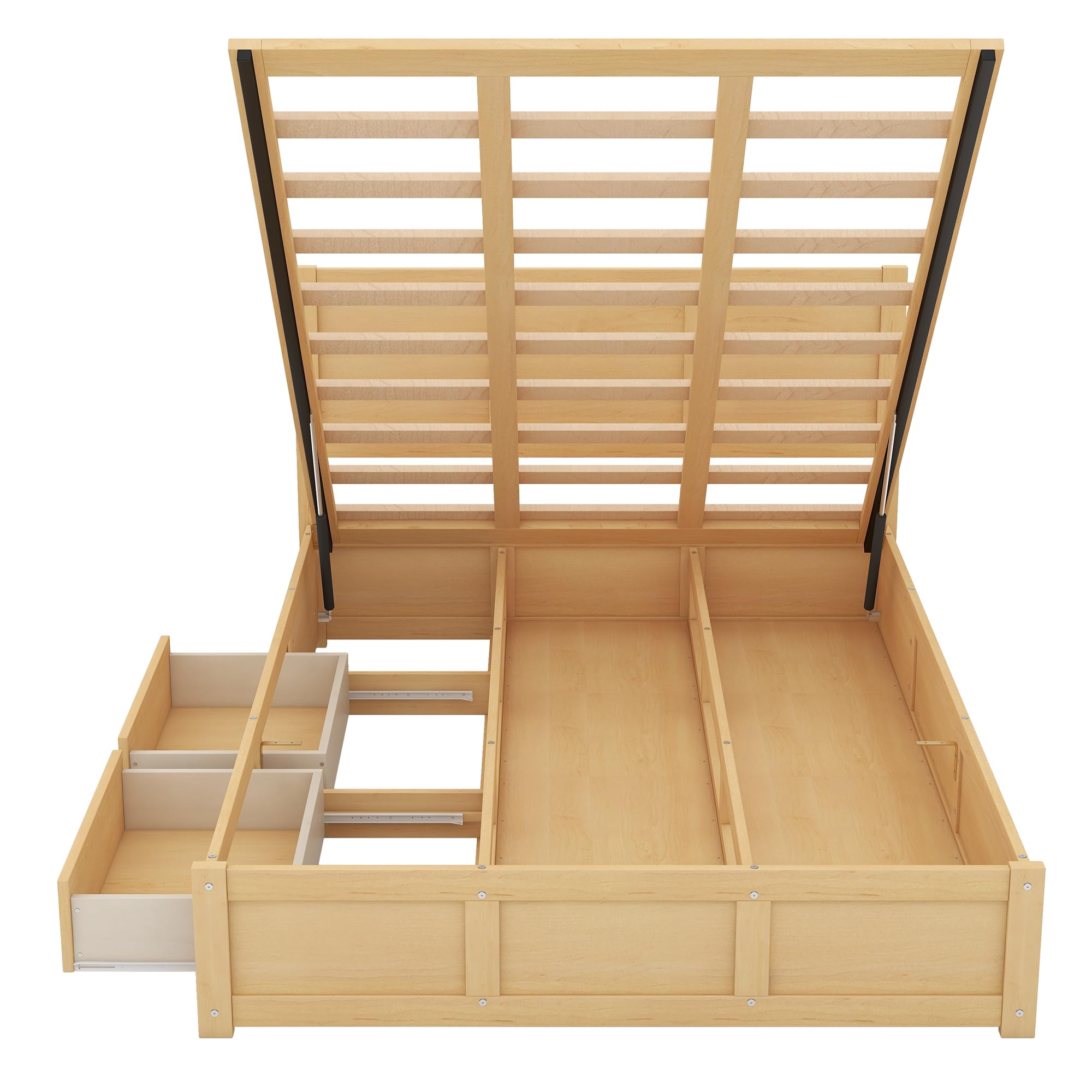 Harper & Bright Designs Full Size Storage Bed Frame with Lift-Up Platform, 2 Drawers & Headboard - Solid Wood Construction, No Box Spring Needed, Easy Assembly (Natural Finish) - Perfect for Small Bedrooms, Guest Rooms & Space-Saving Solutions