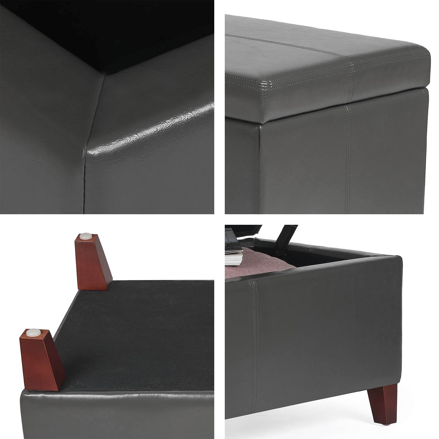 Homebeez Large Leather Storage Ottoman Bench - Gray Footrest Shoe Organizer with Hidden Compartment for Entryway, Living Room & Bedroom - Multi-Functional Furniture for Home Decor (OF0238-2)