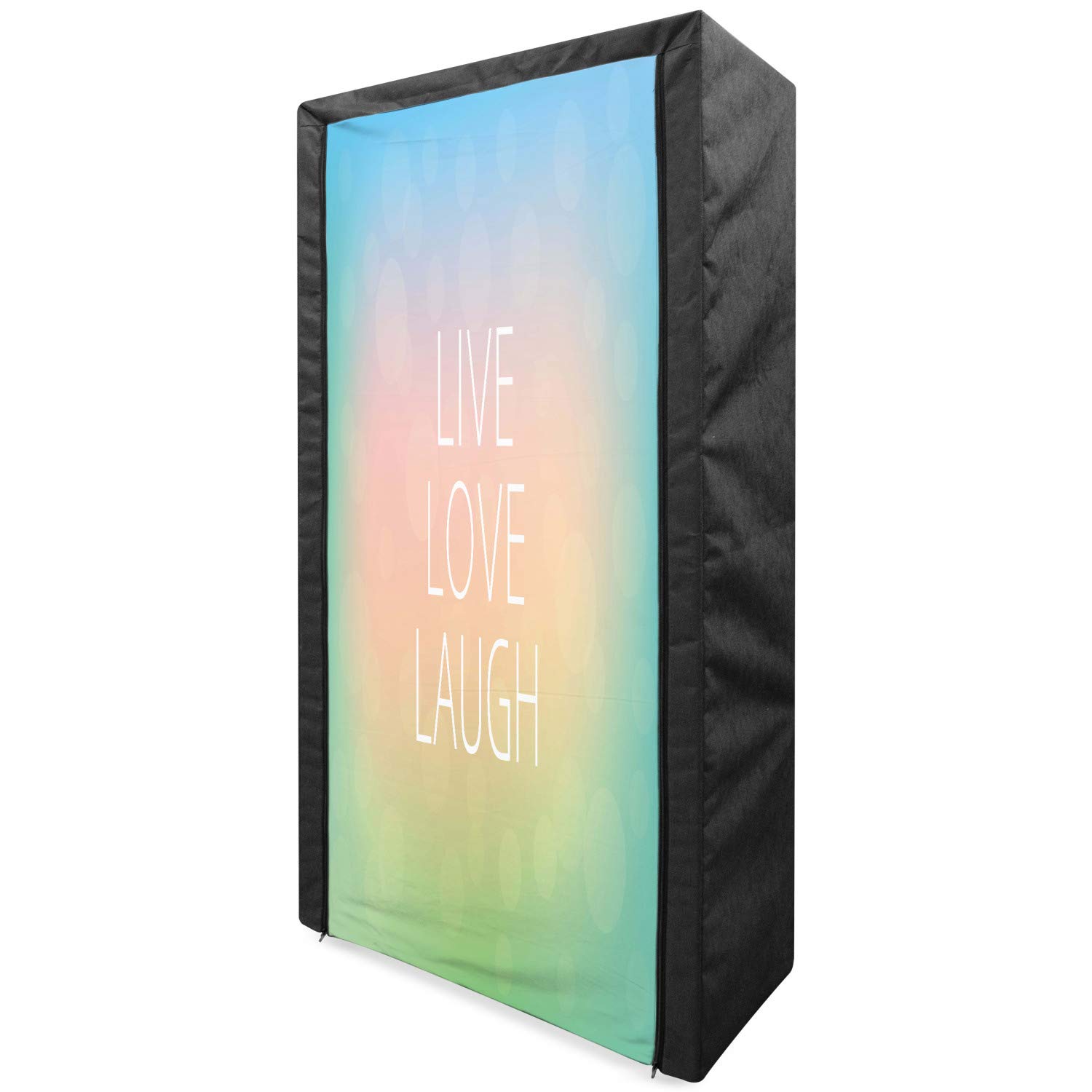 Ambesonne Live Laugh Love Portable Fabric Wardrobe - Modern Minimalist Clothing Organizer with Shelves, 33.5 Inch Multicolor Storage Closet for Bedroom, Closet & Dorm Organization | Perfect for Small Spaces & Home Decor