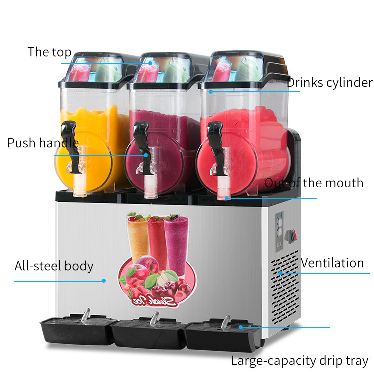 110V Commercial Slushy Machine 45L 3-Tank Stainless Steel Margarita Frozen Drink Maker with Powerful Compressor - 1100W High Efficiency Cooling for Supermarkets, Cafes, Restaurants & Bars - Perfect for Summer Parties, Poolside Events and Refreshment Stands