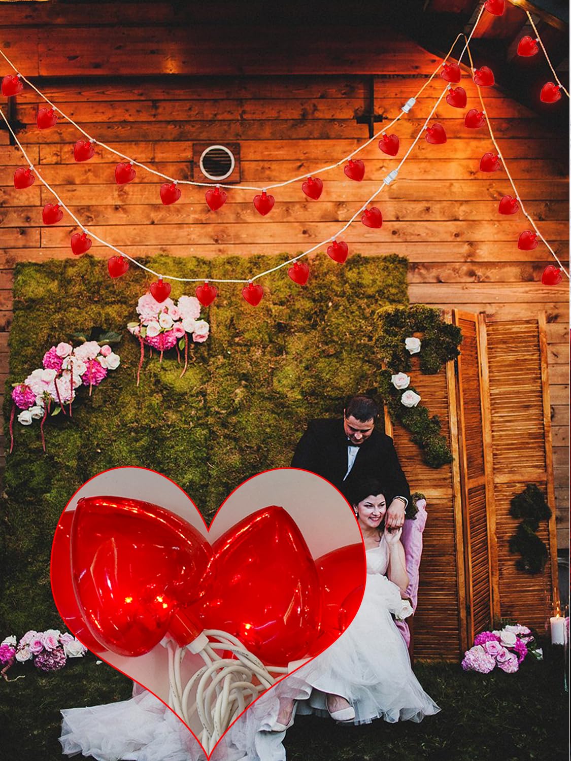 SUNSGNE 8.5Ft Romantic Red Heart String Lights - 10 LED Heart Shaped Lights for Valentine's Day, Mother's Day, Wedding, Anniversary & Christmas Decorations | Indoor/Outdoor Party Lighting for Bedroom, Garden, Patio and Special Events