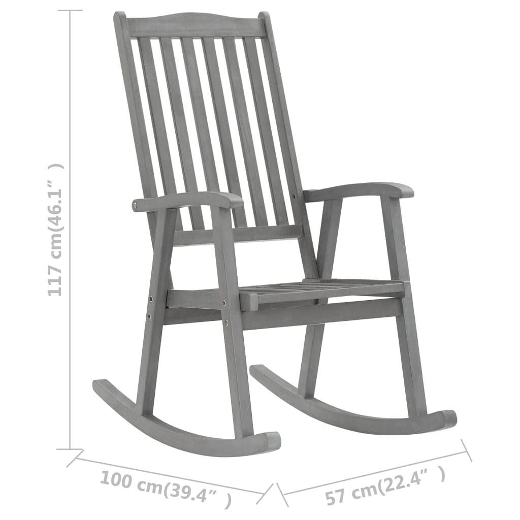 vidaXL Indoor Outdoor Rocking Chair - Solid Acacia Wood Gray Weatherproof Patio Furniture - High Back Design with Anthracite Cushions - Perfect for Porch, Garden & Living Room Relaxation