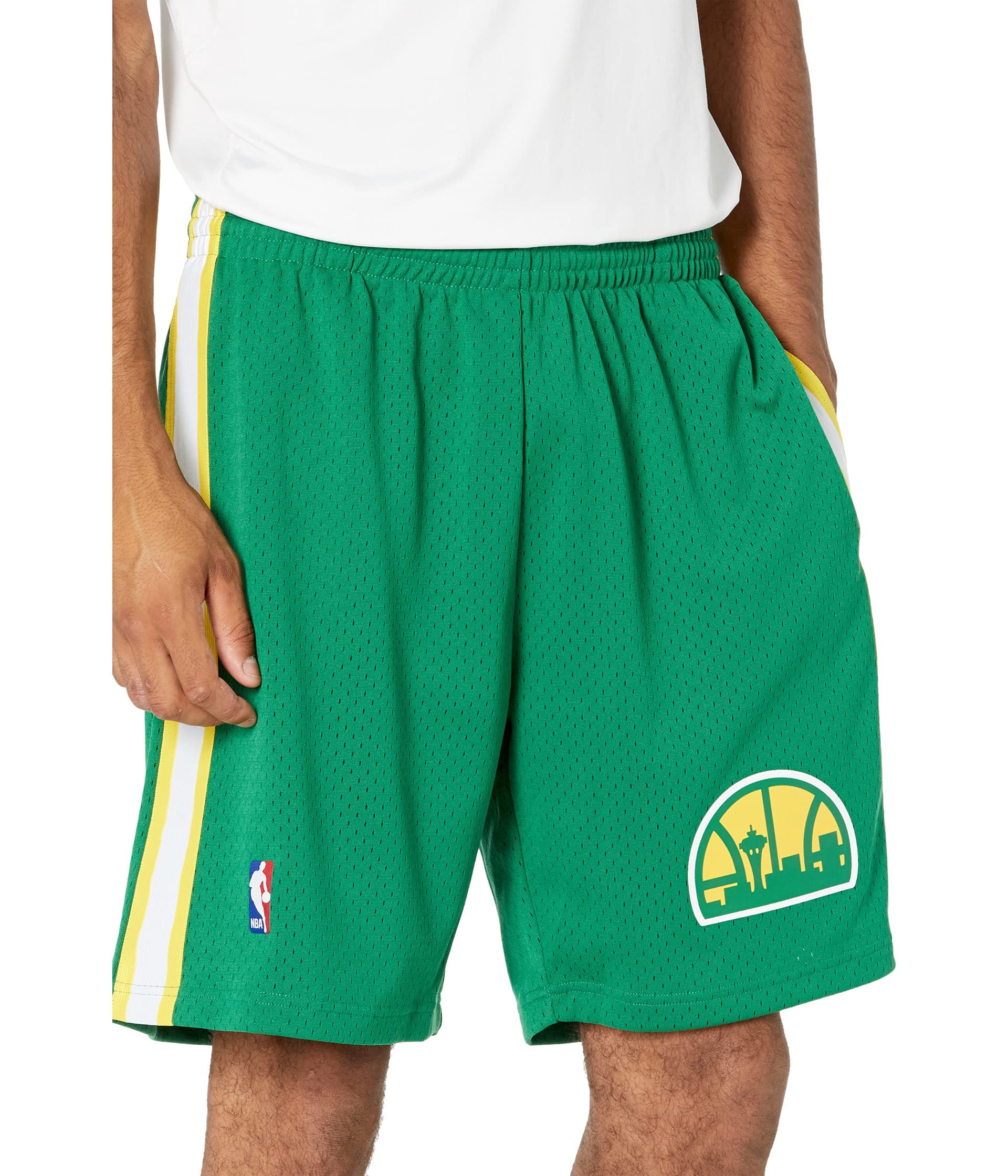 Mitchell & Ness NBA Swingman Road Shorts - Seattle Supersonics 94-95 Dark Green - Size SM - Authentic Basketball Shorts for Men - Perfect for Games, Practice & Streetwear Fashion