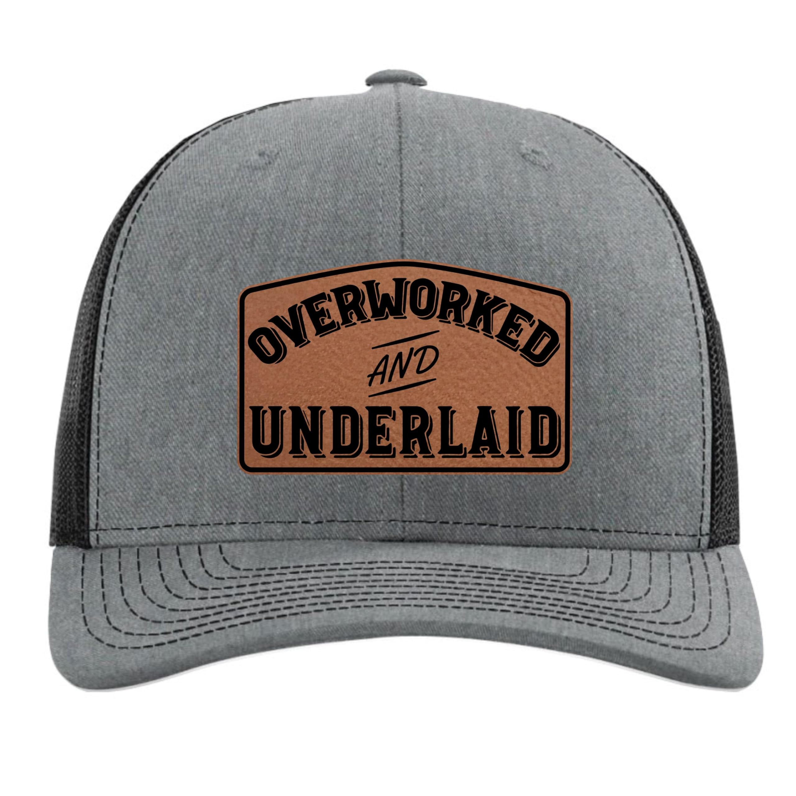Funny Dad Hats for Men - Overworked & Underpaid Trucker Hat with Leather Patch - Perfect Father's Day Gift from Wife - Great for Grilling, Golfing & Casual Wear 2024