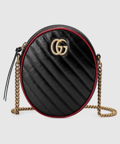 Gucci GG Marmont Mini Round Shoulder Bag Black Cerise - Luxury Leather Crossbody Purse for Women, Perfect for Date Night & Evening Events