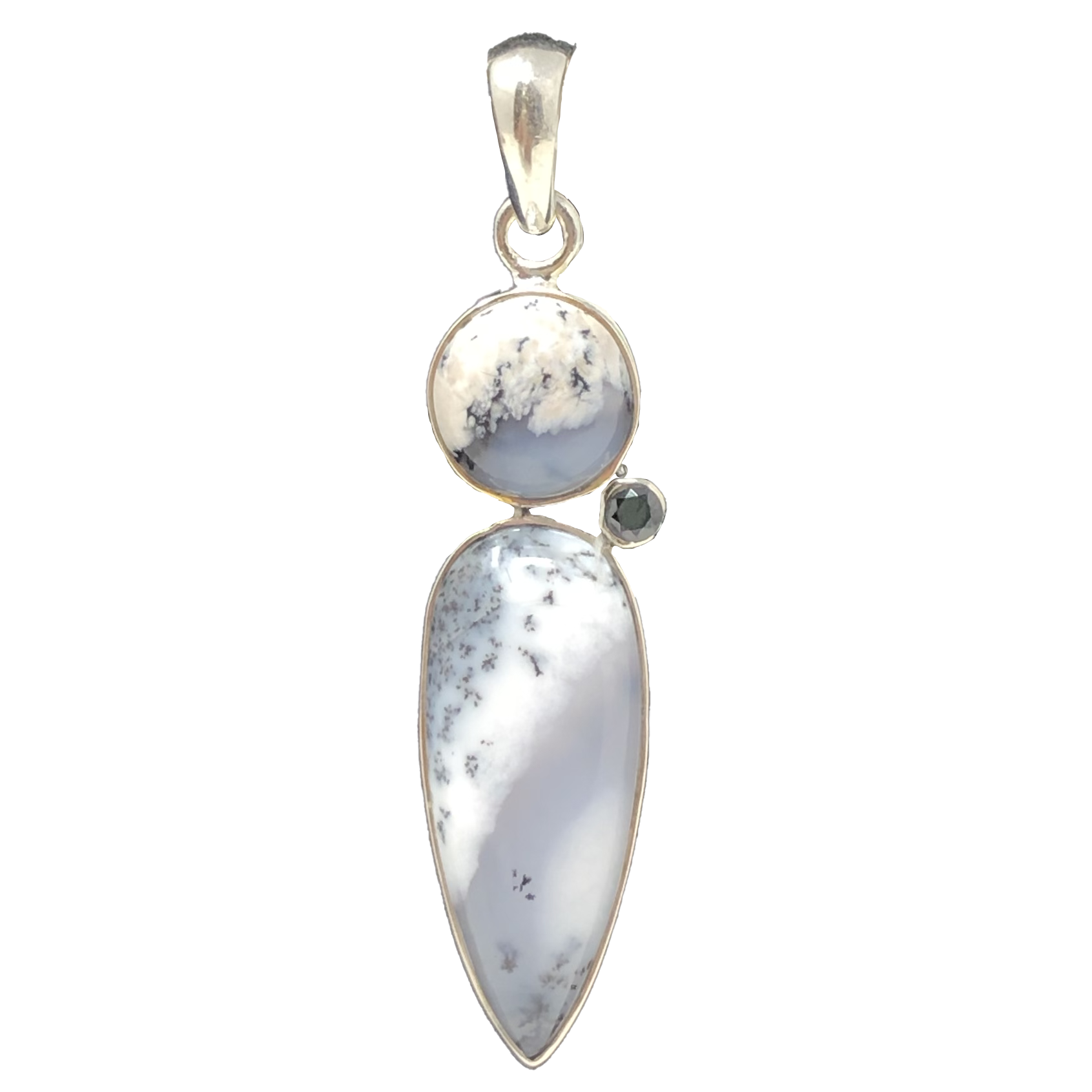 925 Sterling Silver Dendritic Opal & Onyx Pendant Necklace - Elegant Handmade Jewelry for Women, Gift for Her, Perfect for Weddings & Special Occasions