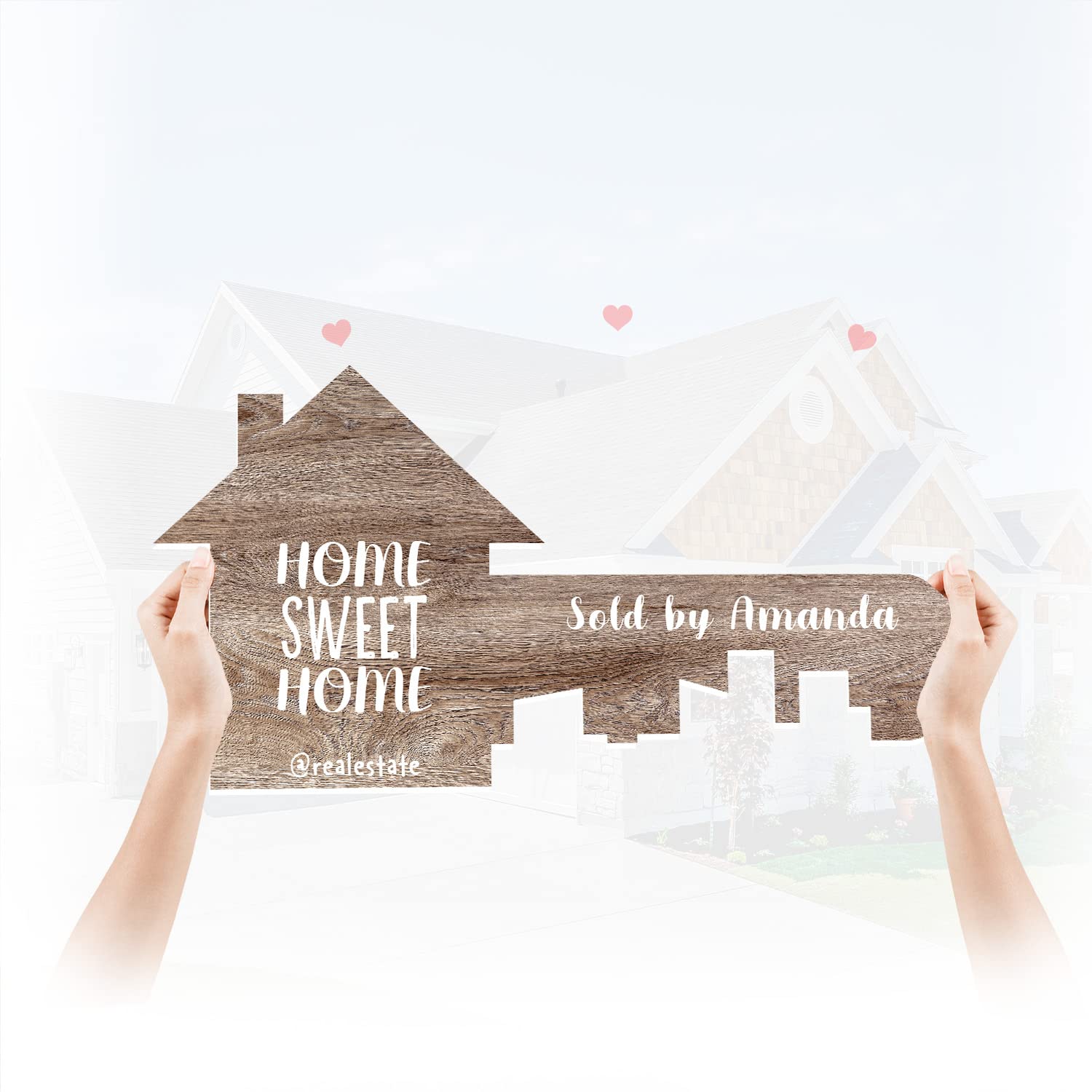 Custom Real Estate Sold Sign with Giant Realtor Key Prop - Brown Wood Photo Marketing Supplies for Agents (Size M) | Perfect for Closing Gifts, Listings & Realtor Promotions