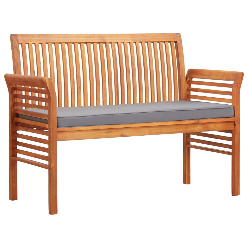 **Solid Acacia Wood Outdoor Bench with Dark Grey Cushion – 47.2