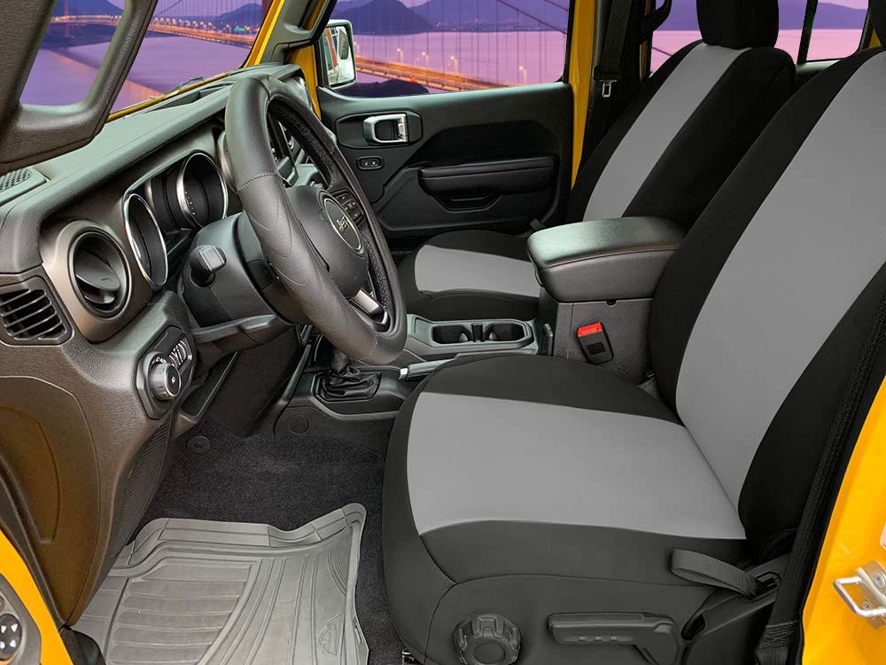 Custom Fit 2018-2020 Jeep Wrangler JL 4-Door Neoprene Seat Covers - Front Row Gray & Black Waterproof SUV Seat Protectors | Perfect for Off-Roading, Daily Commuting & Adventure Travel