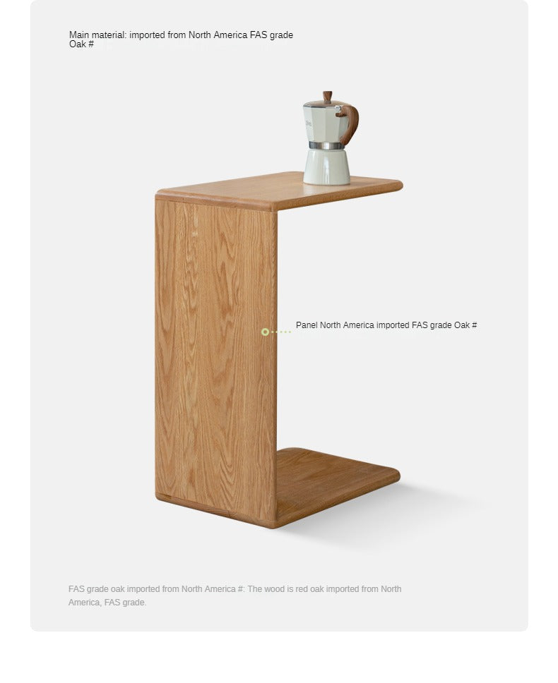 Solid Oak Wood C-Shaped Side Table - Multifunctional End Table for Living Room, Bedroom, or Office - Perfect for Holding Drinks, Books, and Decor