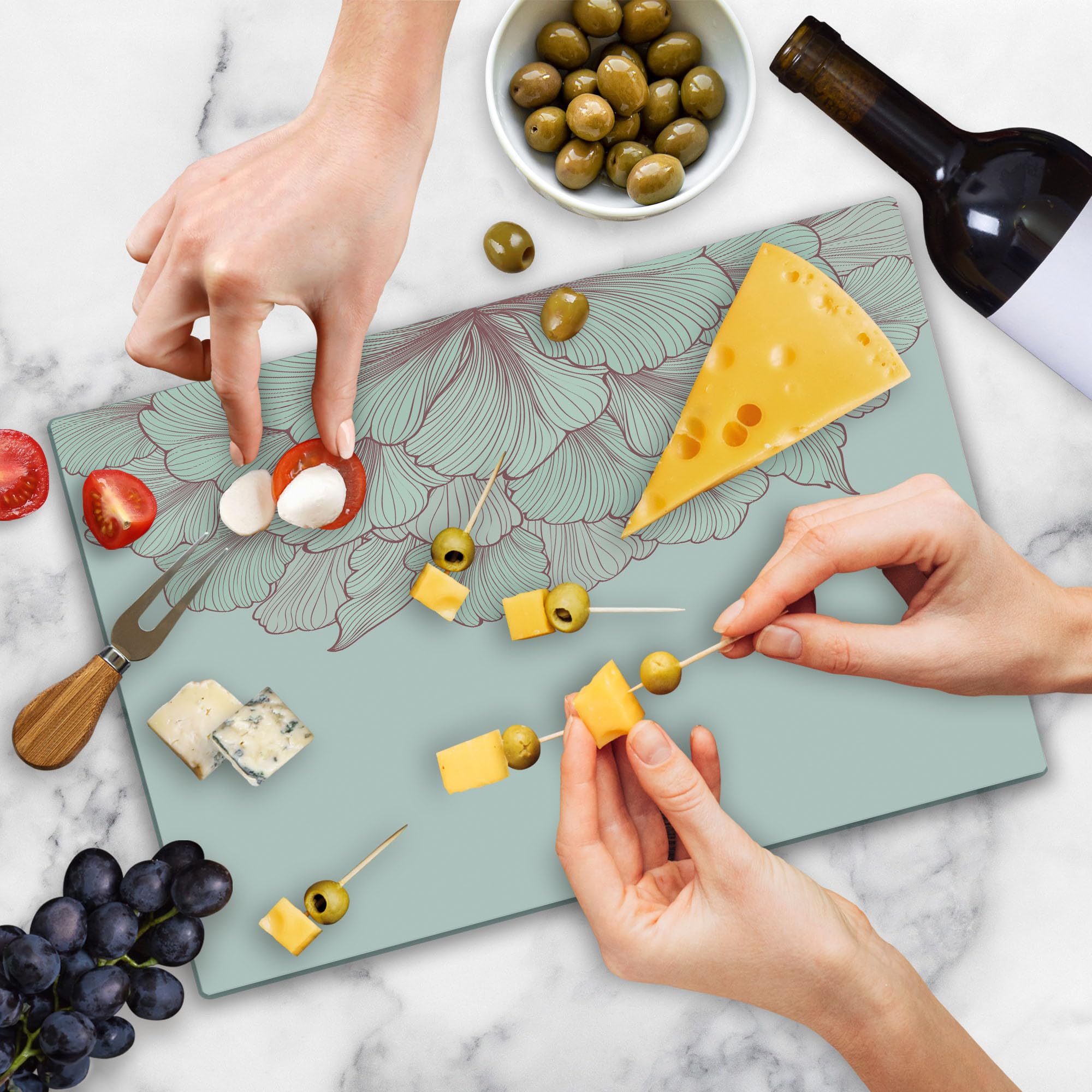 Ambesonne Floral Tempered Glass Cutting Board - Pastel Bridal Carnation Flower Design, Large Decorative Serving Board for Kitchen & Dining - Perfect for Cheese, Charcuterie & Party Platters