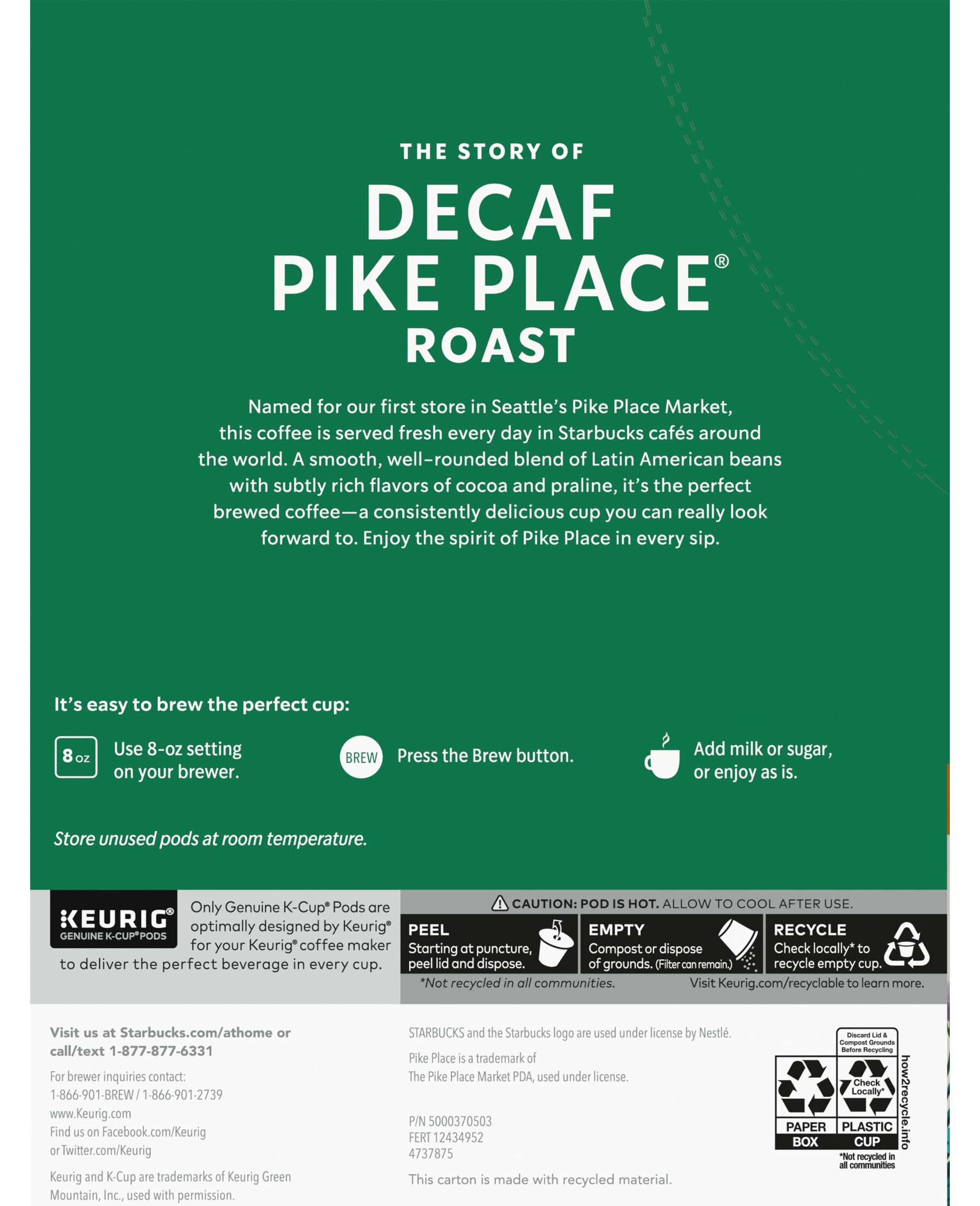 Premium Starbucks Decaf Pike Place Roast K-Cups Pods - 48 Count (2 Packs of 24) for Keurig Brewers | Smooth Medium Roast Coffee for Home, Office & Morning Energy Boost