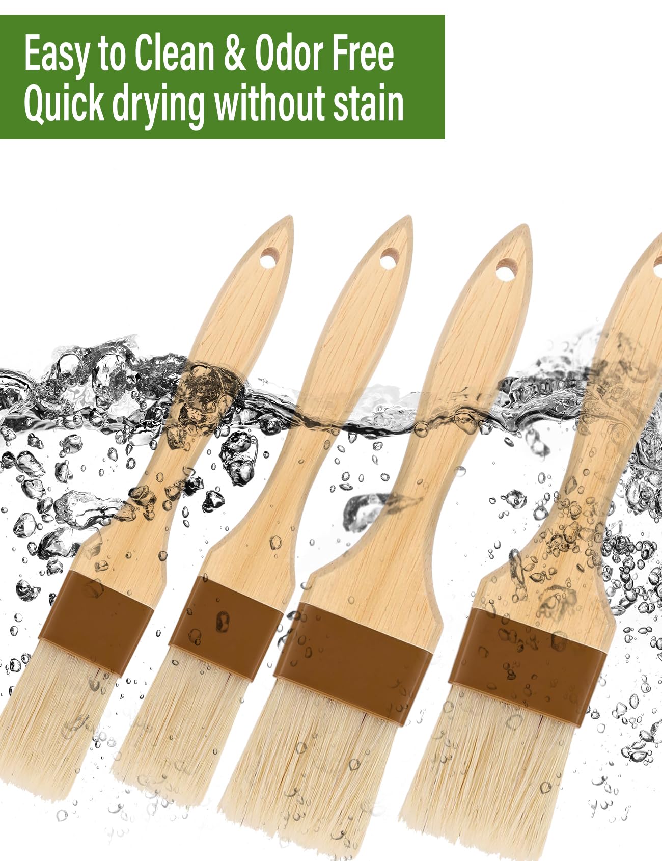 Natural Bristle Pastry Brush Set - 4 Pack for Baking, BBQ & Cooking - Wooden Handle, Easy Clean