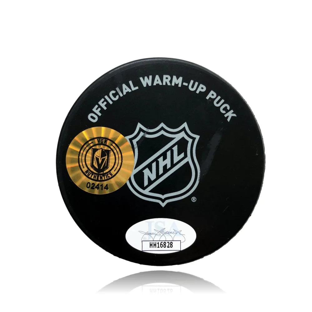 Marc Andre Fleury Autographed Game Used Warm-Up Puck from 11/19/19 with COA & JSA - Vegas Golden Knights Memorabilia for Hockey Fans & Collectors - Perfect for Display Cases, Man Caves, and Sports Collections