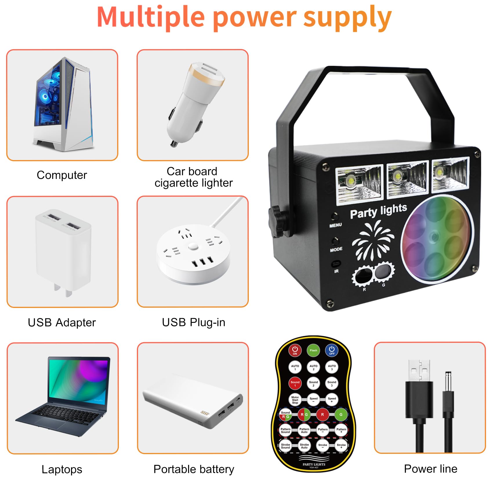 DJ Strobe Light with Remote Control - 3-in-1 Mixed Effect Stage Lighting for Parties, Sound Activated LED Pattern Lights - Perfect for Disco, Wedding, Birthday & Club Events