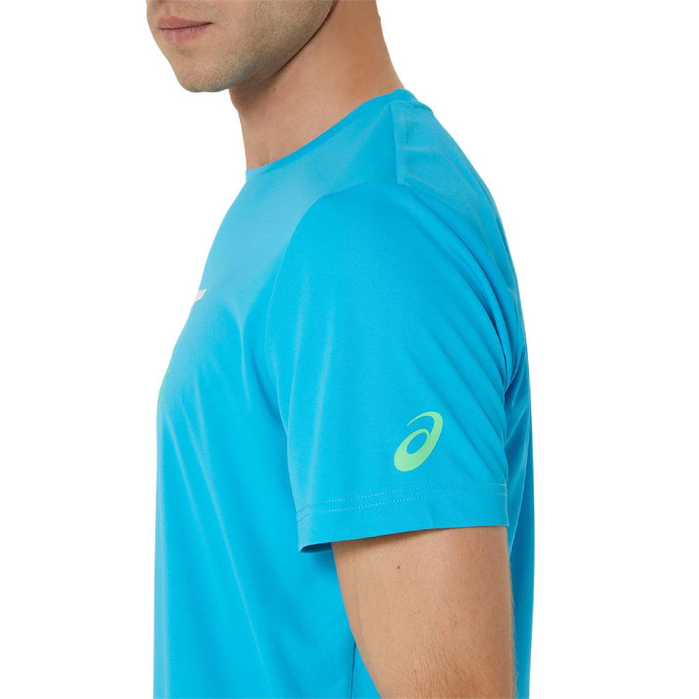 ASICS Men's Graphic Tennis T-Shirt - Moisture-Wicking Performance Tee for Pickleball & Court Sports (Digital Aqua/White) | Breathable Athletic Top for Training & Casual Wear
