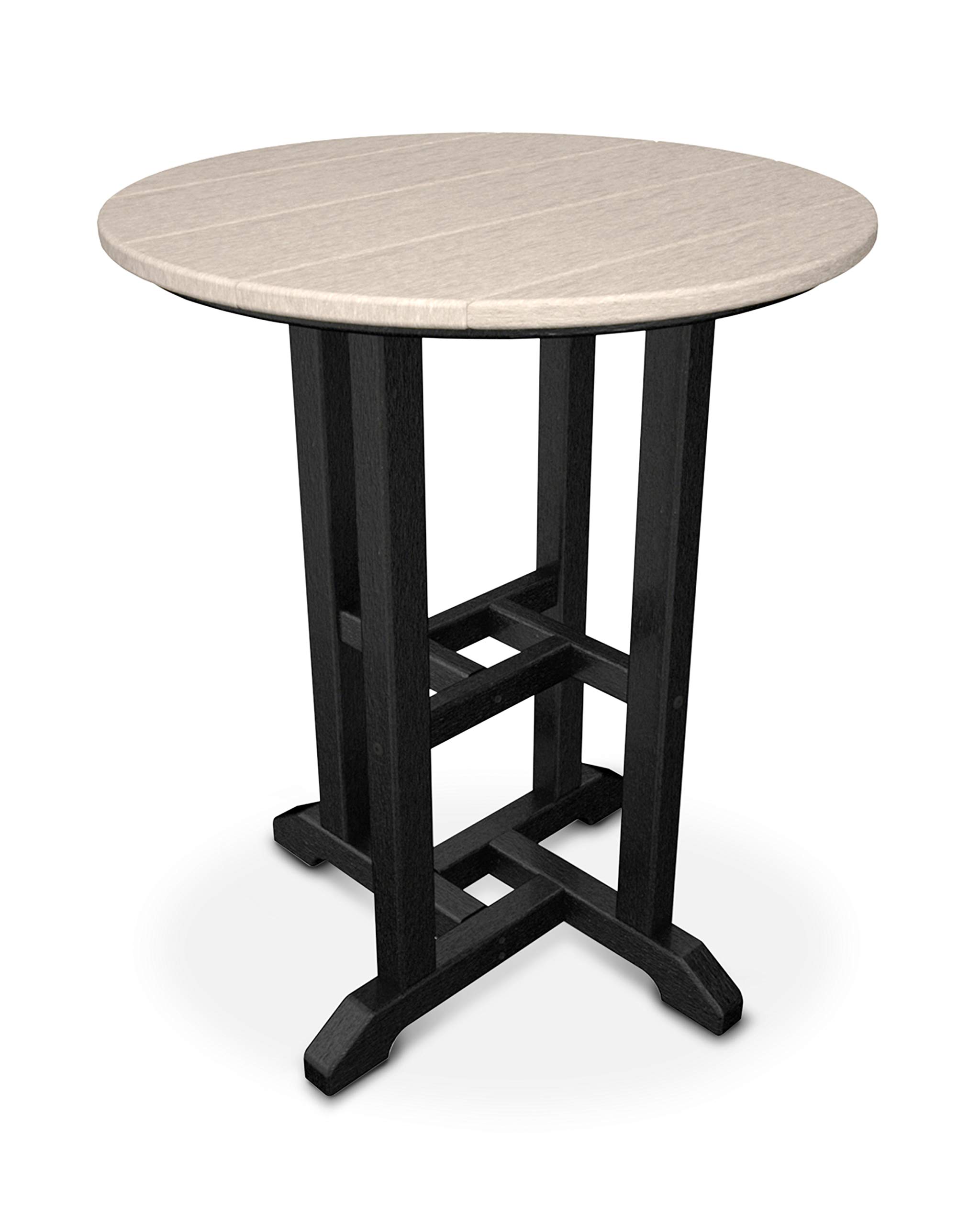 POLYWOOD RT224FBLSA 24-Inch Round Outdoor Dining Table with Black Frame & Sand Finish - Perfect for Patio, Deck, Poolside or Garden Dining