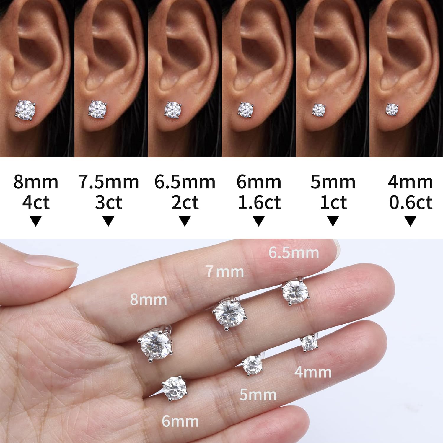 Lab-Created Moissanite Stud Earrings for Women - 925 Sterling Silver Screw Back Earrings | Hypoallergenic Wedding, Anniversary & Christmas Gift | Perfect for Bridal, Party & Everyday Wear