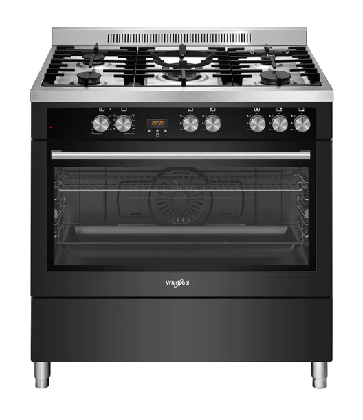 Whirlpool WP90510MFBSSAUS 90cm 110L Dual Fuel Upright Cooker - Black Stainless Steel | Professional Gas & Electric Range for Home Kitchen Cooking, Baking & Roasting