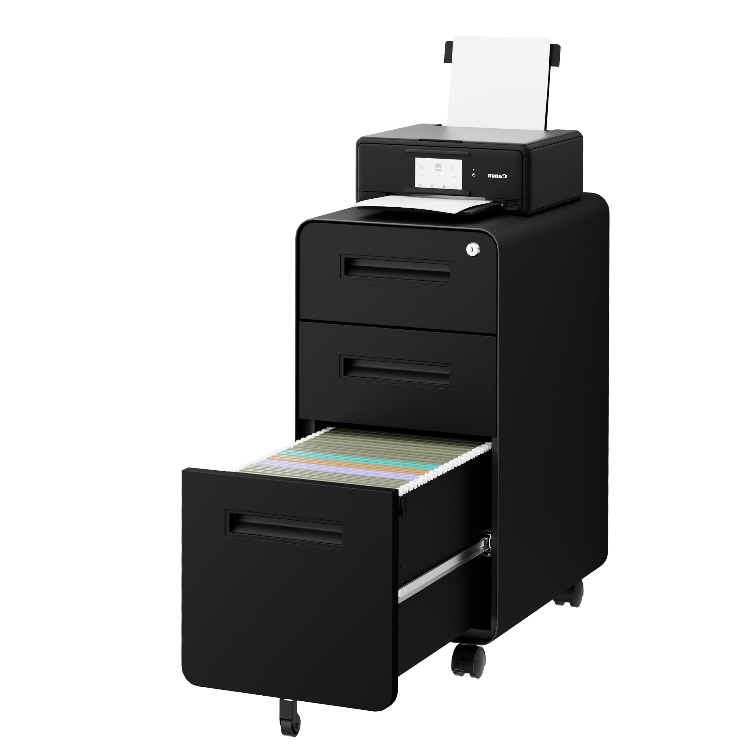 3 Drawer File Cabinet with Lock & 4 Keys - Mobile Metal Filing Cabinet for Home Office - Under Desk Storage - Pre-Assembled - Letter/Legal/A4 Hanging Folders - Perfect for Organizing Documents in Small Spaces & Office Use