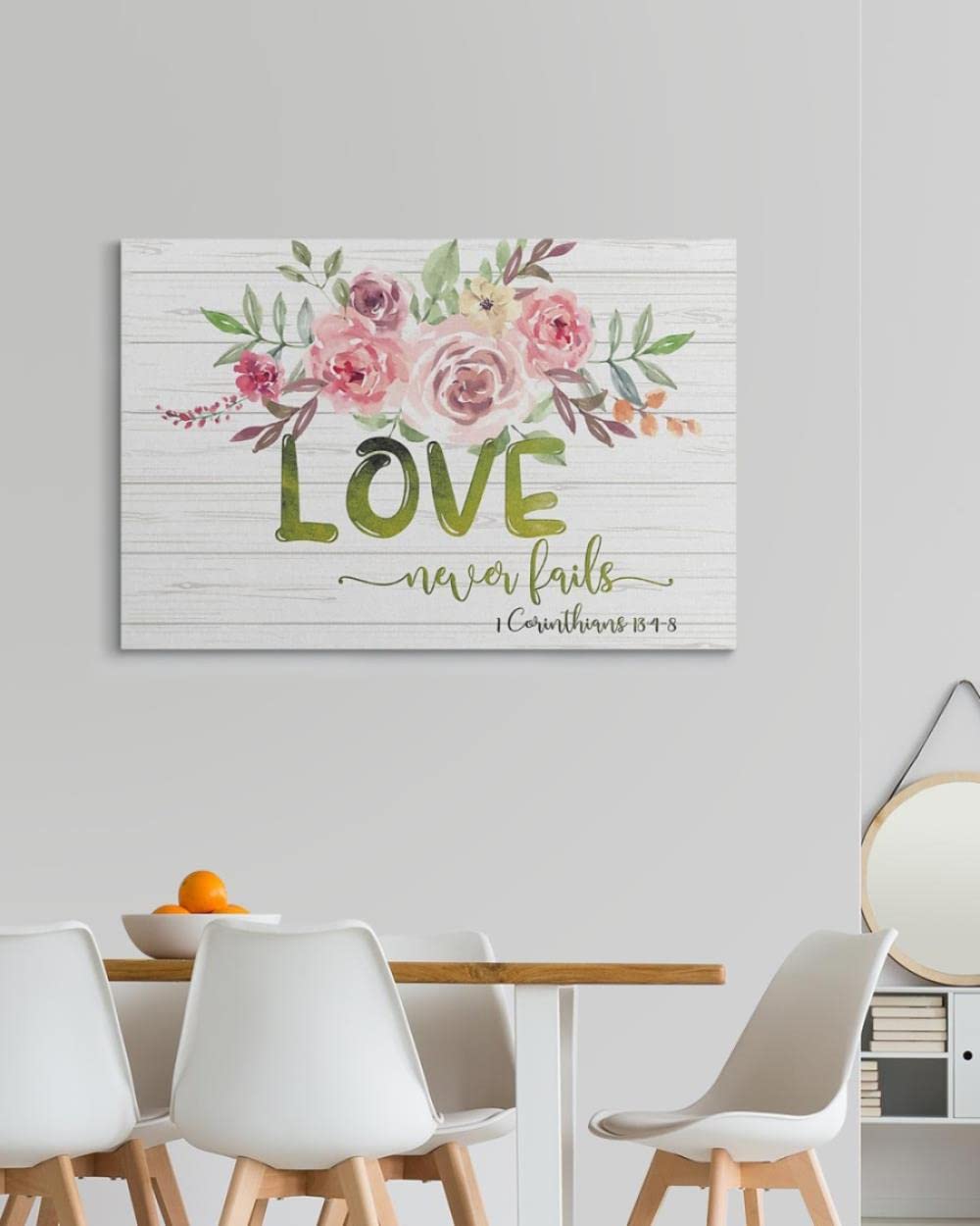 Love Never Fails 1 Corinthians 13:4-8 Christian Wall Art Canvas - Inspirational Jesus Canvas Print for Home, Church & Office Decor - Religious Scripture Art Gift