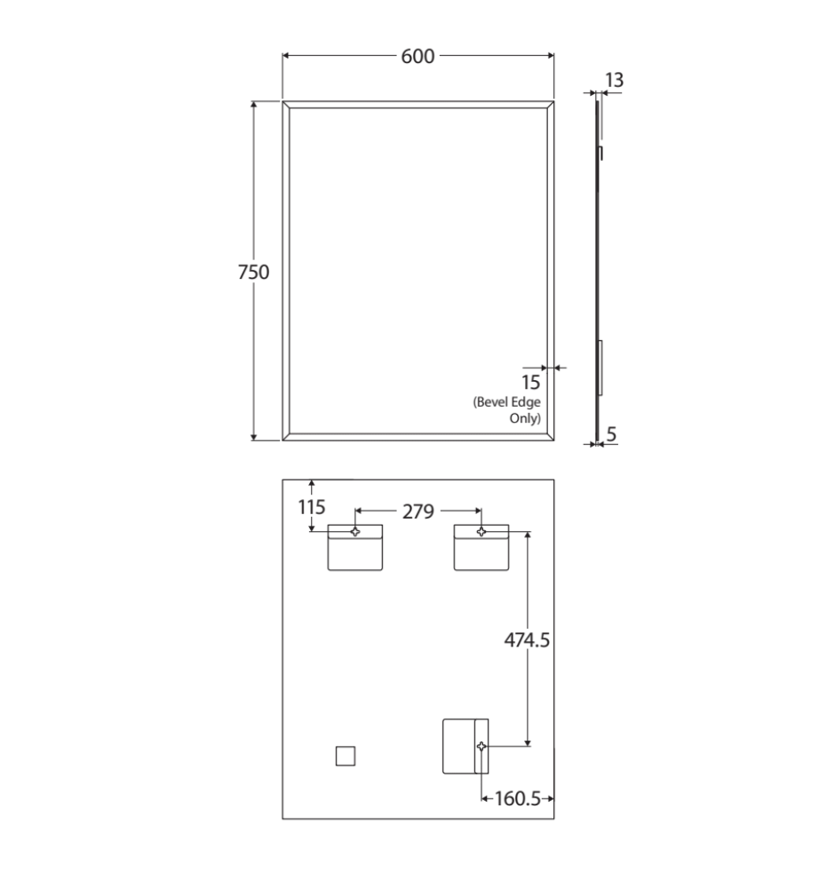 Fienza BEM 6075 Beveled Edge Rectangular Mirror - 23.6 x 29.5 Inches (600 x 750mm) - Modern Wall Mirror for Bathroom, Bedroom, and Living Room Decor
