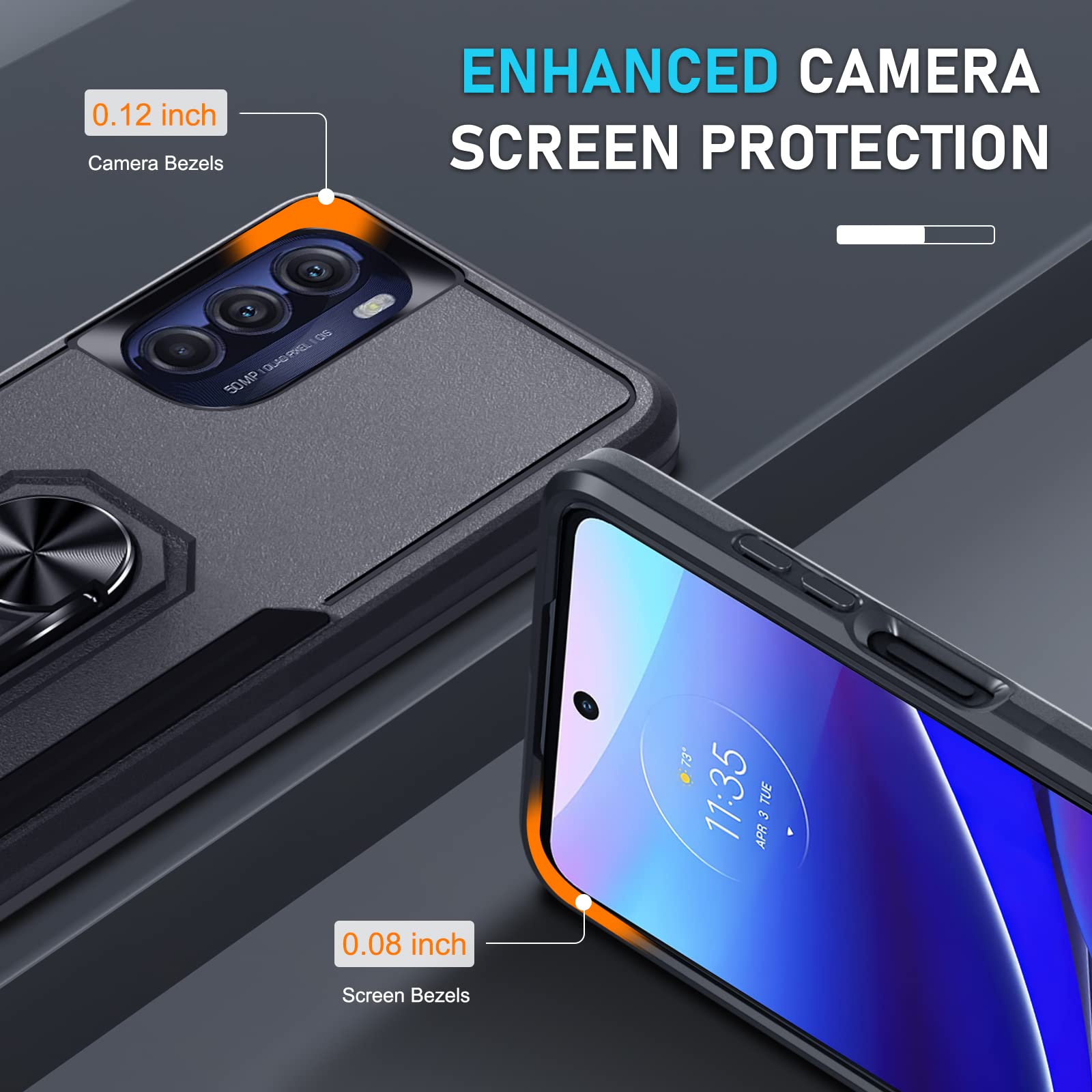 Janmitta Shockproof Case for Moto G Stylus 5G 2022 - Heavy Duty Full Body Protection with Built-in Screen Protector & Metal Ring Holder Kickstand (Black Matte) - Perfect for Outdoor Activities, Work, and Daily Use