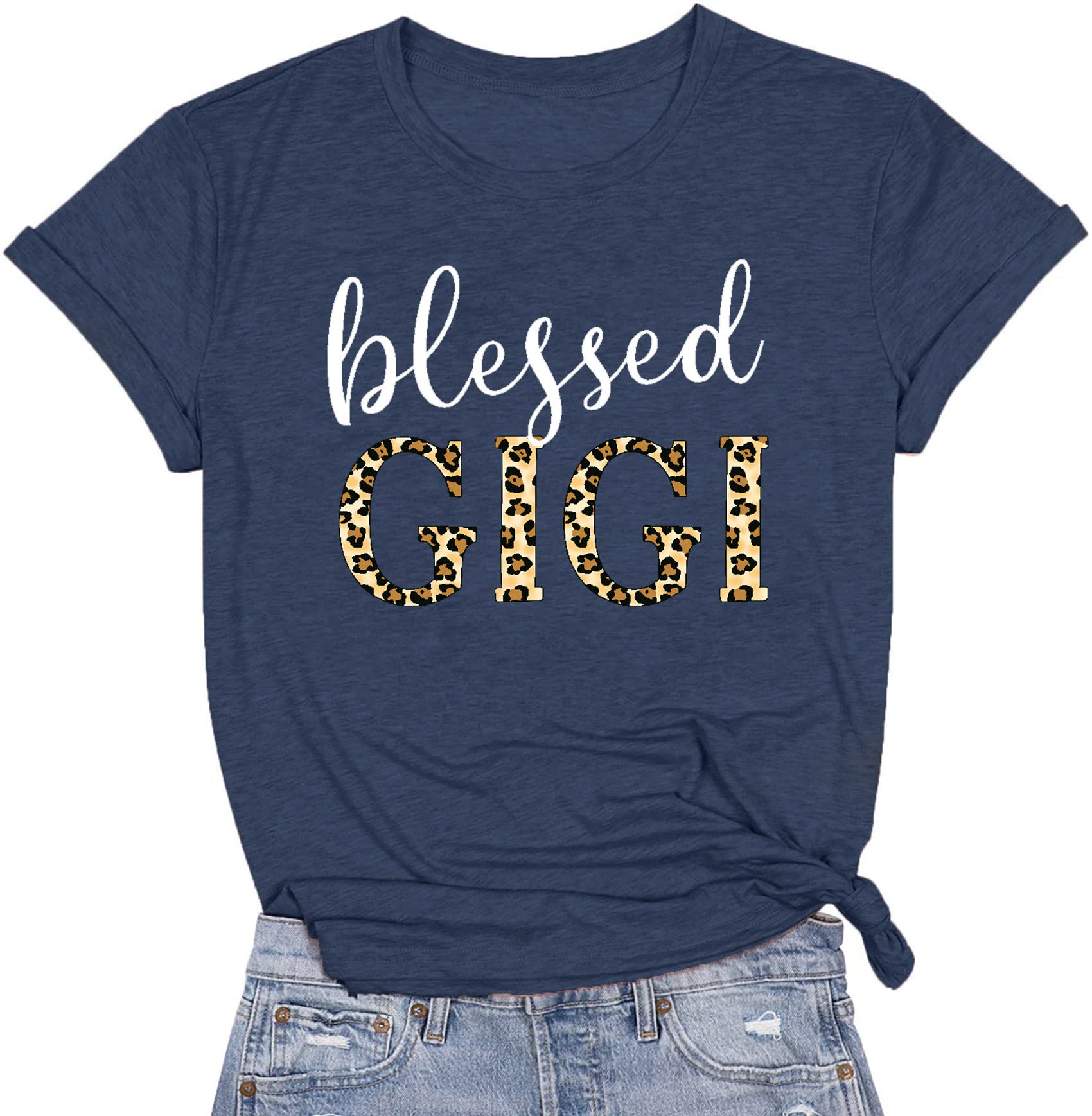 Blessed Gigi T-Shirt for Grandma - Women's Leopard Print Graphic Tee - Perfect for Mother's Day, Family Reunions & Casual Outings