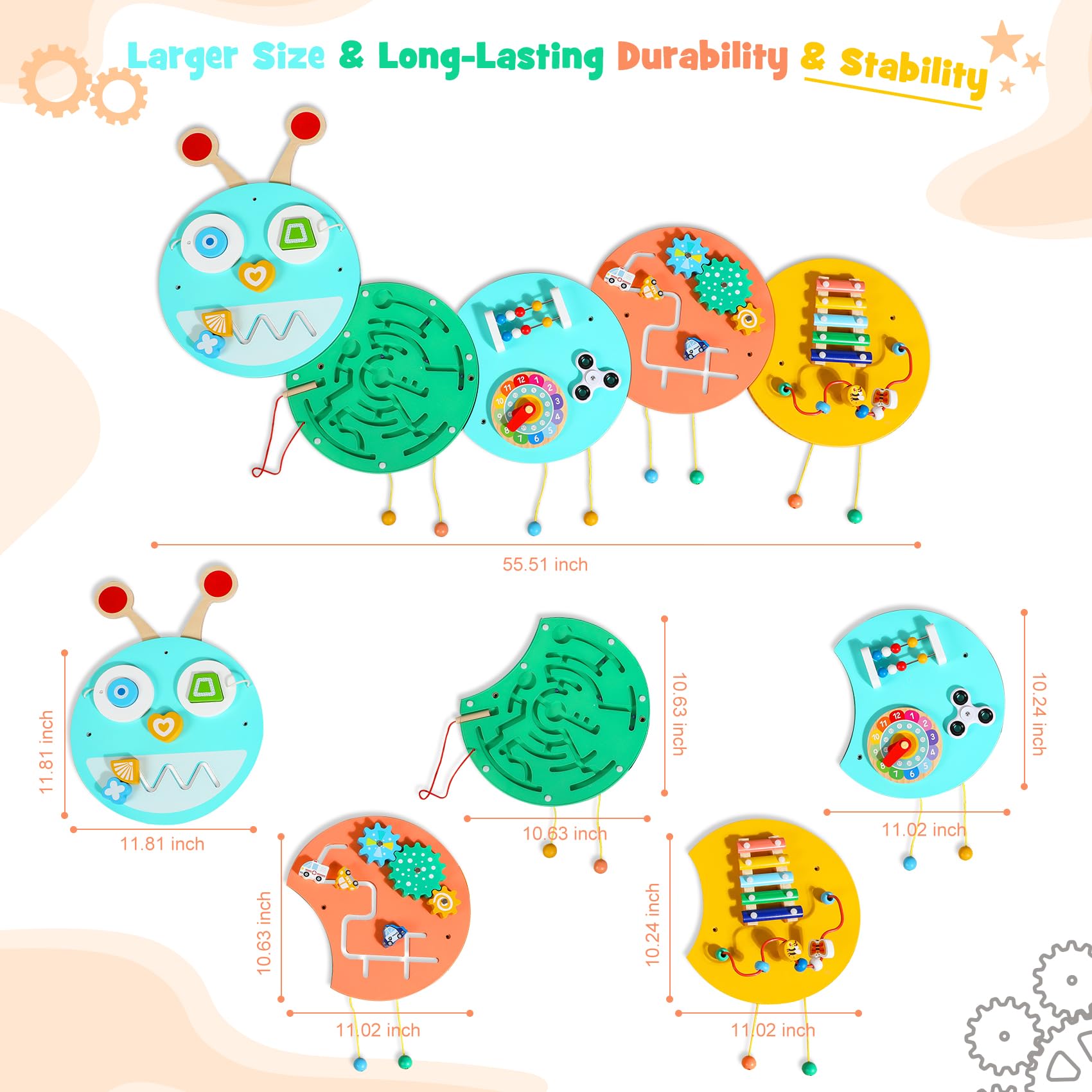 Montessori Sensory Busy Board for Toddlers - Wall Activity Panel with Caterpillar Design, Learning Toys for Daycare & Playroom - Perfect for Early Childhood Development & Sensory Play