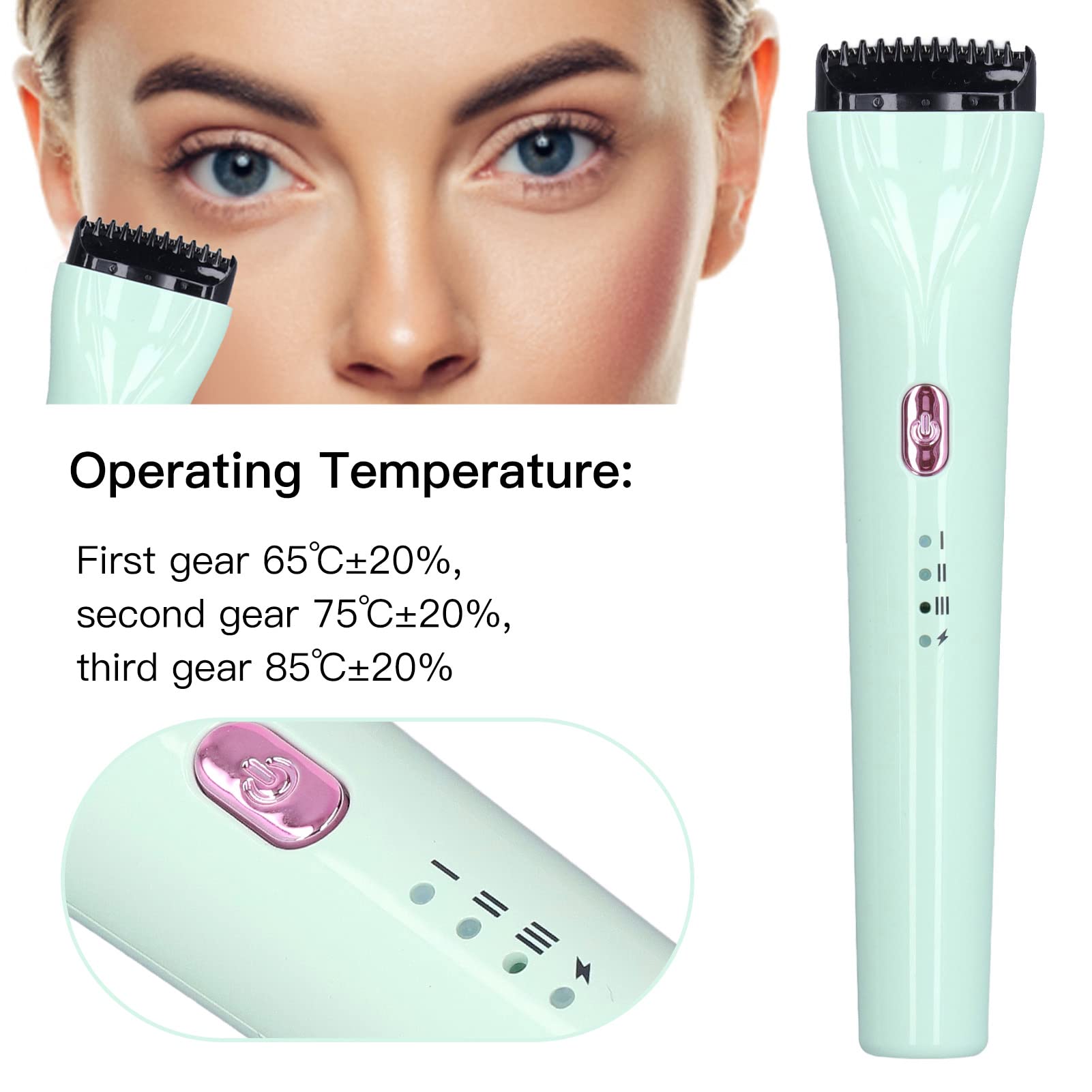 Electric Heated Eyelash Curler - 3 Adjustable Temperature Settings, Rechargeable USB Lash Curler for Natural Curves | Perfect for Home Use, Travel & Professional Makeup (Green)