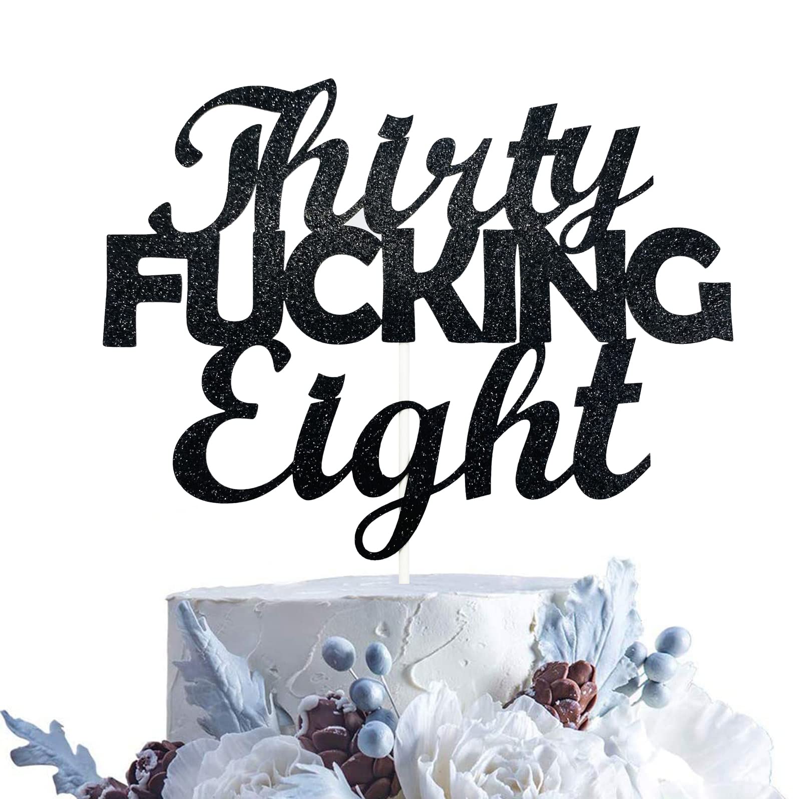 Happy 38th Birthday Cake Topper - Black Glitter 'Thirty Eight' Cake Decorations for Women & Men - Perfect for Anniversary, Retirement & Milestone Celebrations