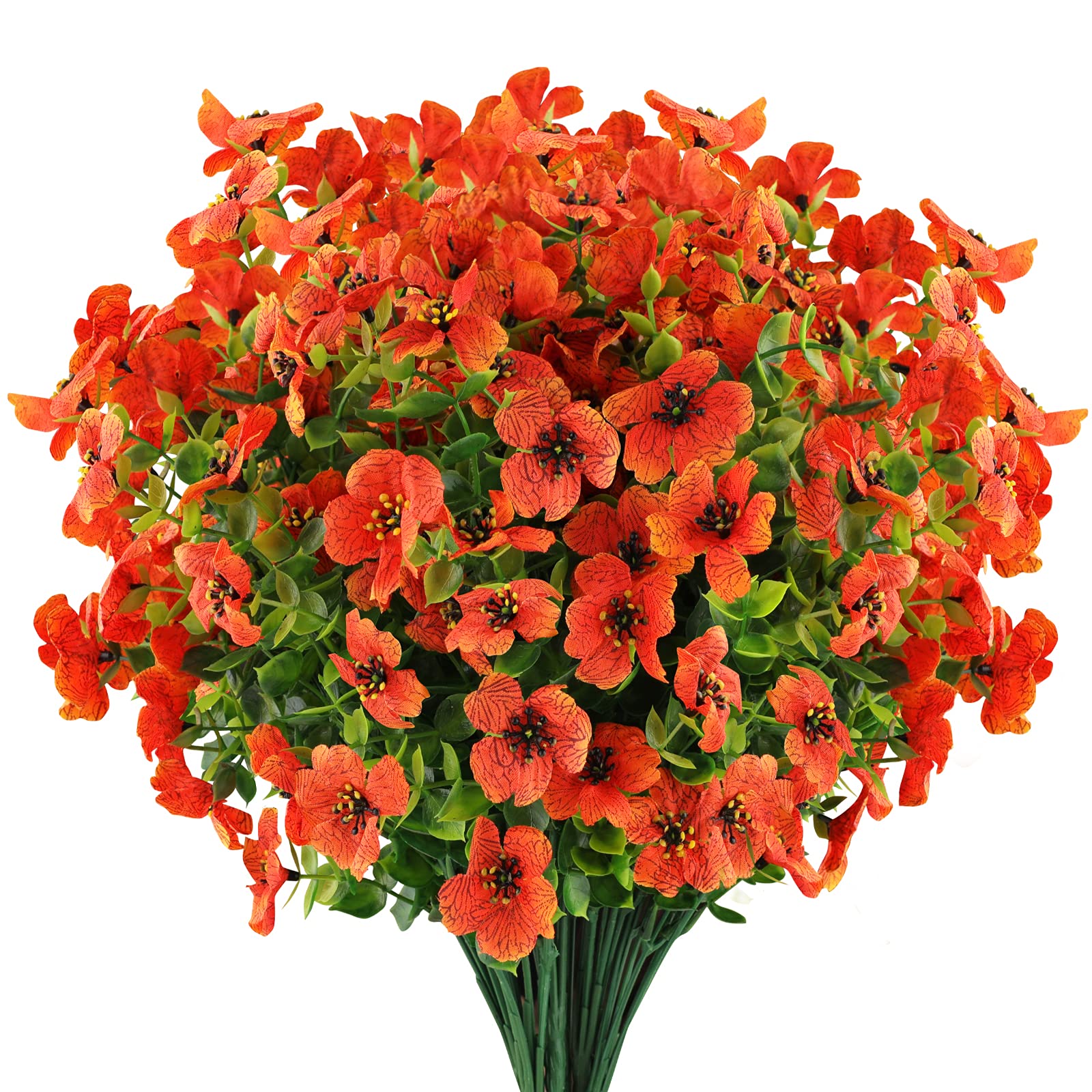 GREENRAIN 6 Bundles UV-Resistant Artificial Flowers - Faux Plastic Plants for Outdoor Garden, Window Box, Porch & Home Decor (Orange Red) | Perfect for Patio, Wedding, and Indoor Decoration
