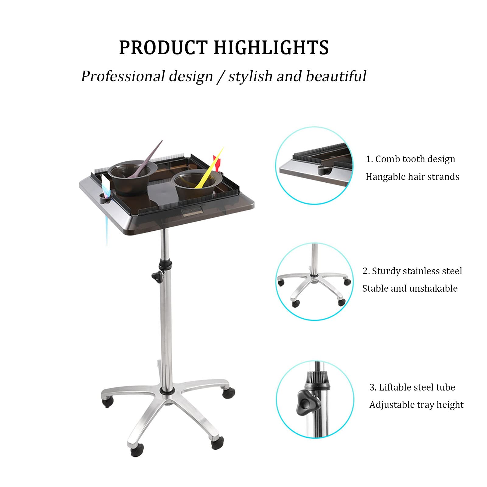 Professional Salon Tray Cart with Wheels - Adjustable Height Aluminum Wig & Hair Extension Trolley for Hairstylists - Perfect for Salon Services, Home Use & Mobile Styling