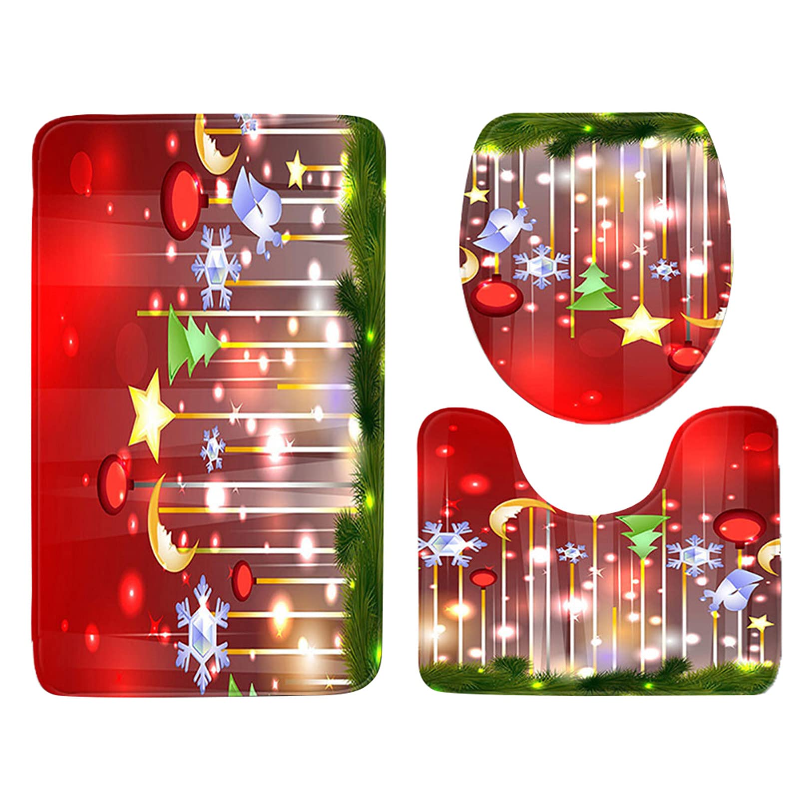 Muised Non-Slip Bath Mat Set of 3 - Christmas Themed Bathroom & Kitchen Rugs, Absorbent Doormats for Holiday Home Decor - Perfect for Bathroom, Kitchen, and Entryway Floor Protection