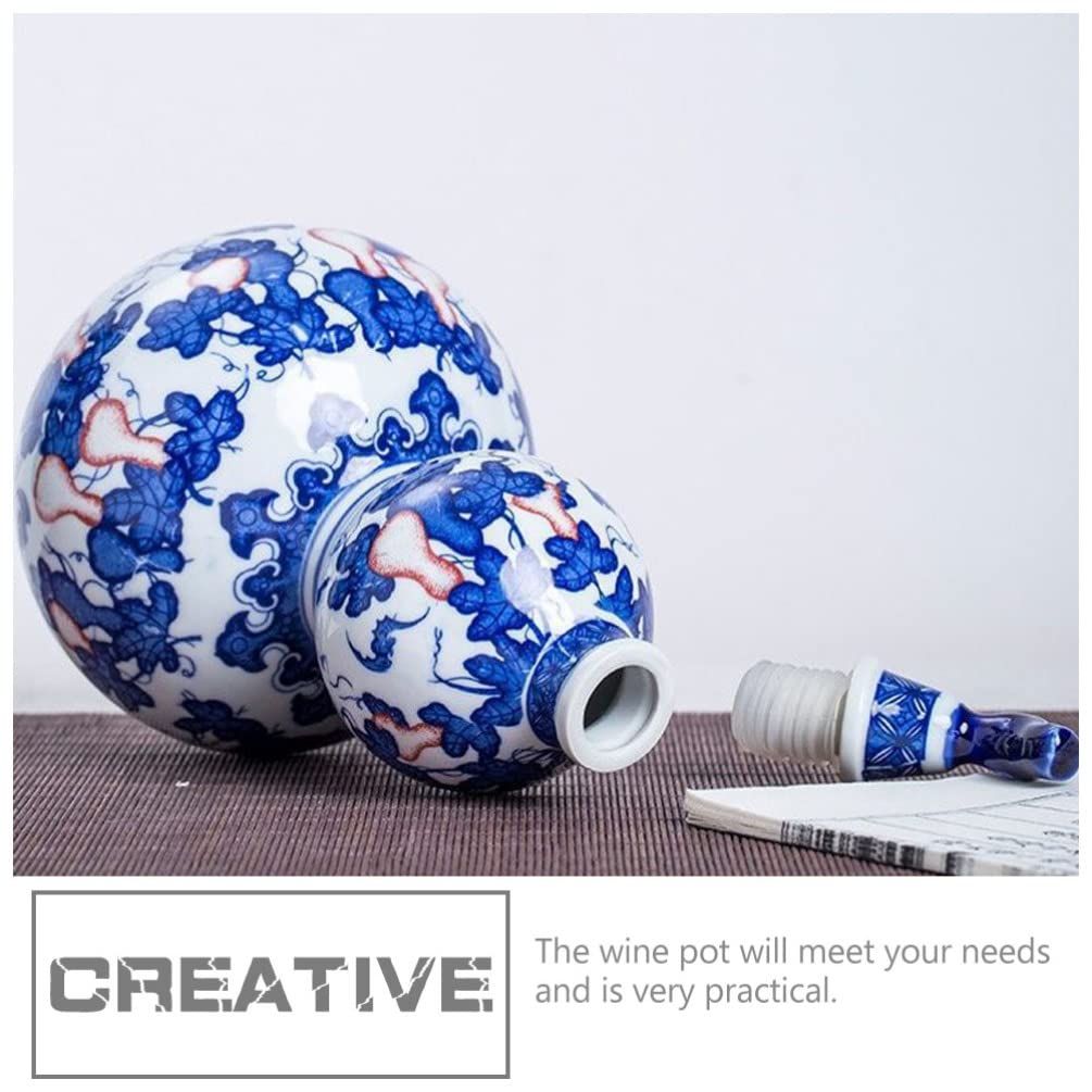 Portable Ceramic Wine Gourd Jug - 26x12.5cm Chinese Antique Style Water Kettle with Floral Print, Empty Wine Bottle for Home & Restaurant Use | Perfect for Serving Tea, Wine, or as Decorative Vase