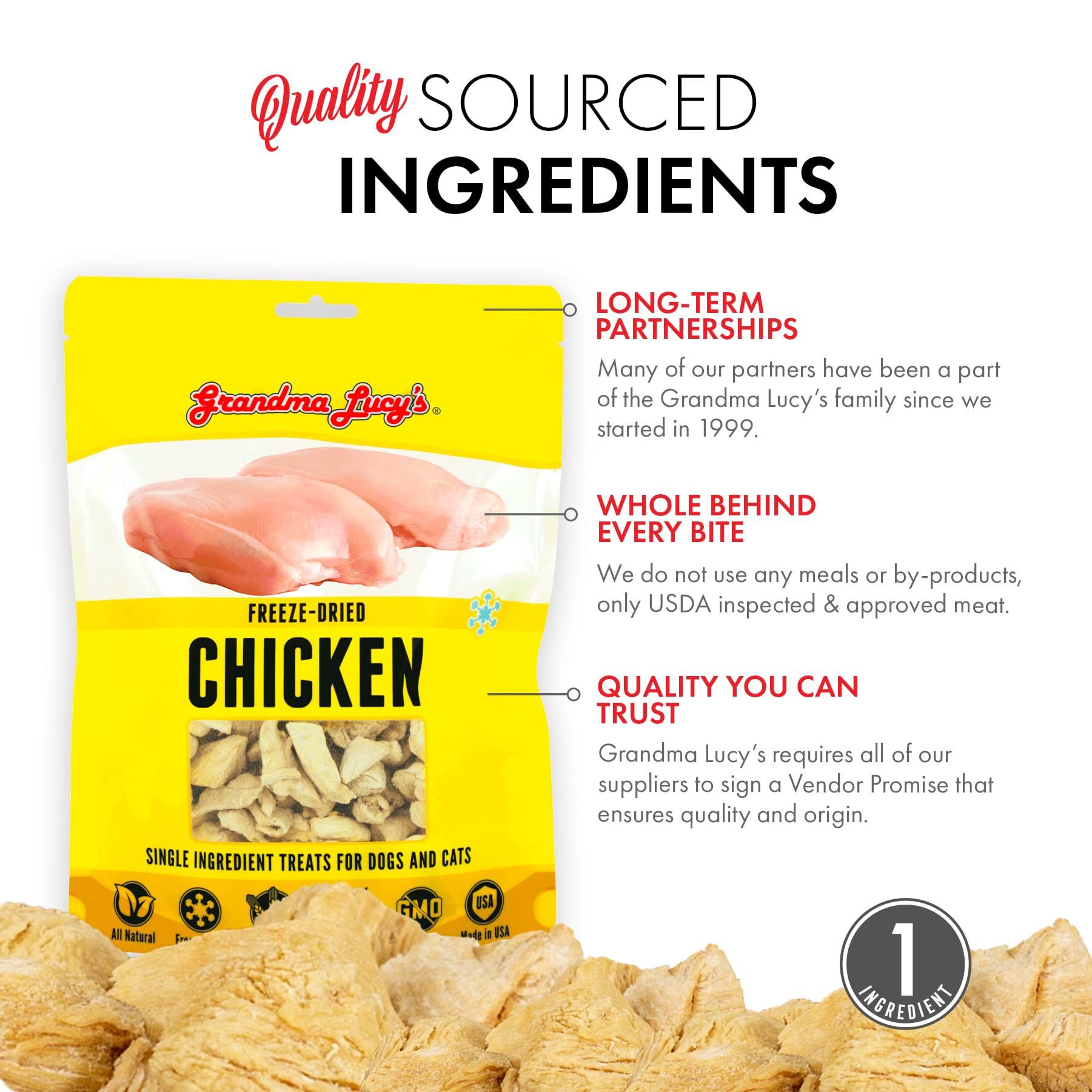 Grandma Lucy's Freeze-Dried Chicken Dog Treats - 3.5oz Single Ingredient, Grain-Free, All Natural Training Rewards for Small & Large Dogs - Perfect for Obedience Training & Outdoor Adventures