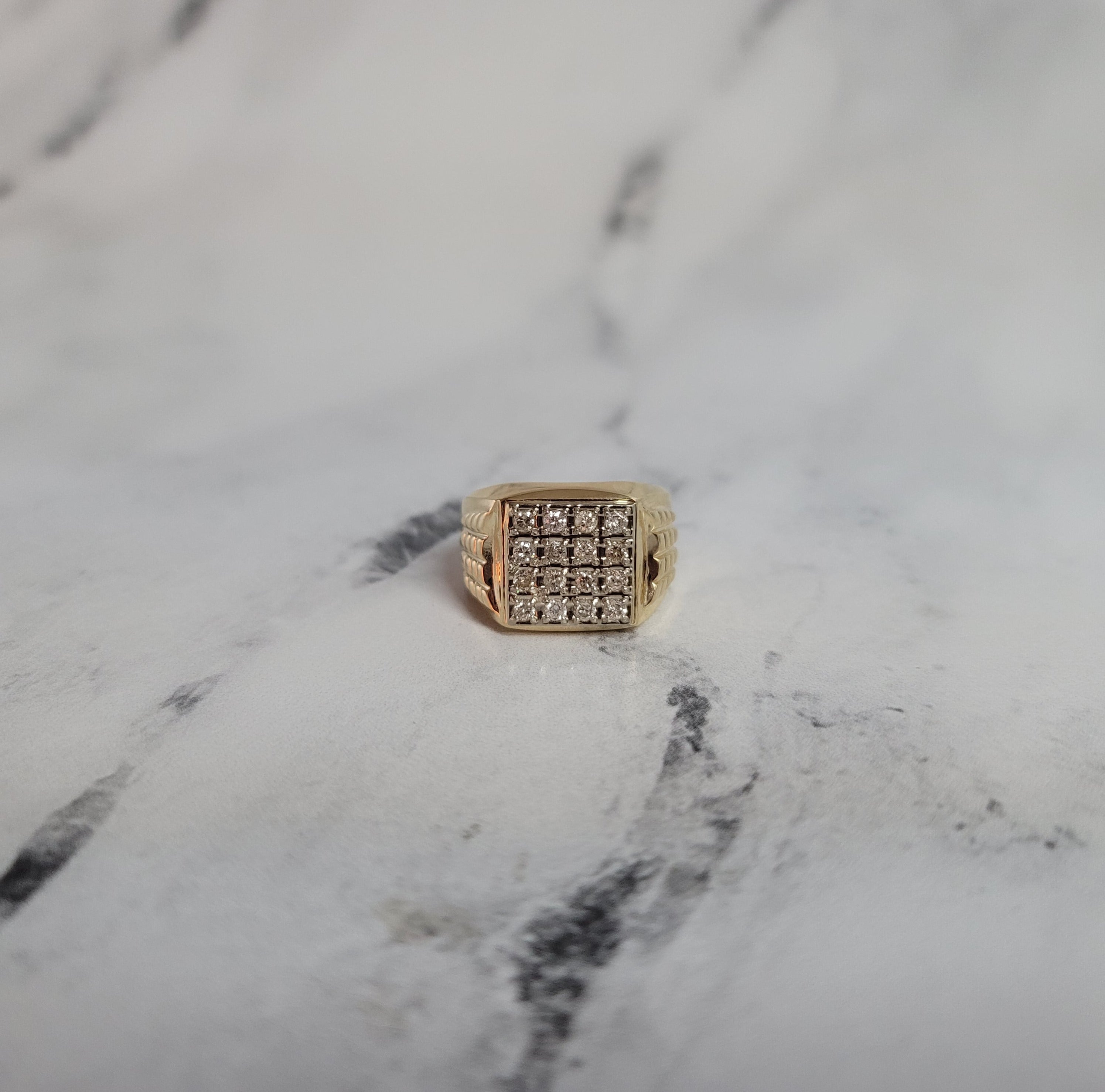 1 Carat Square Cut Diamond Cluster Ring with Brick Pattern Band - Elegant Wedding, Engagement & Anniversary Jewelry Gift for Women