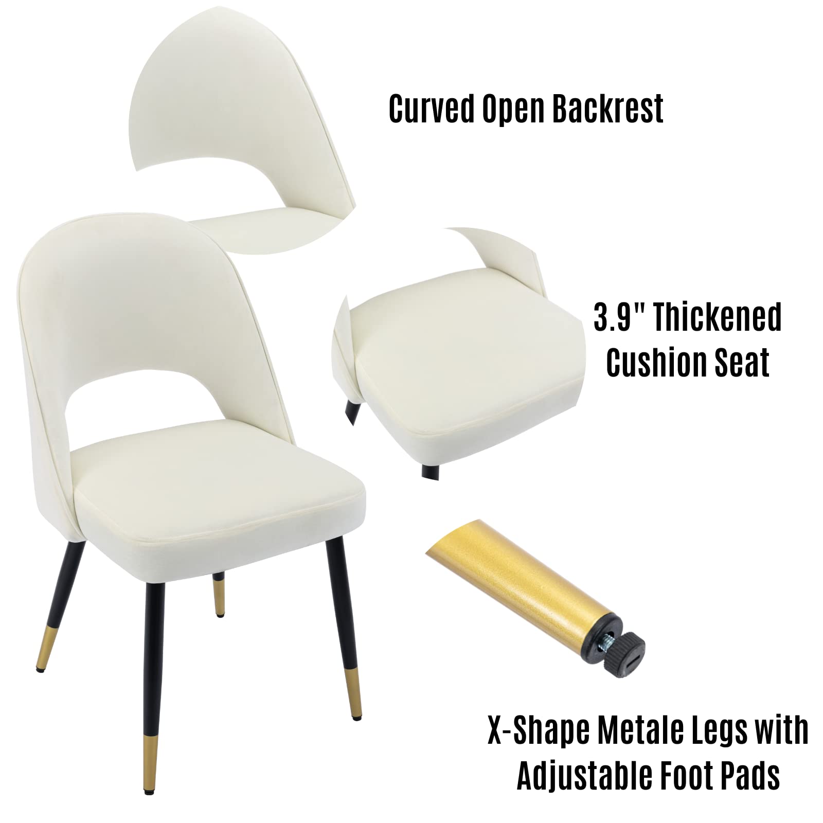 LukeAlon Classic Velvet Dining Chairs Set of 4 - Mid Century Modern Upholstered Armless Side Chairs with Open Back & Metal Legs for Kitchen, Dining Room - Beige Velvet Seating for Home Decor & Entertaining