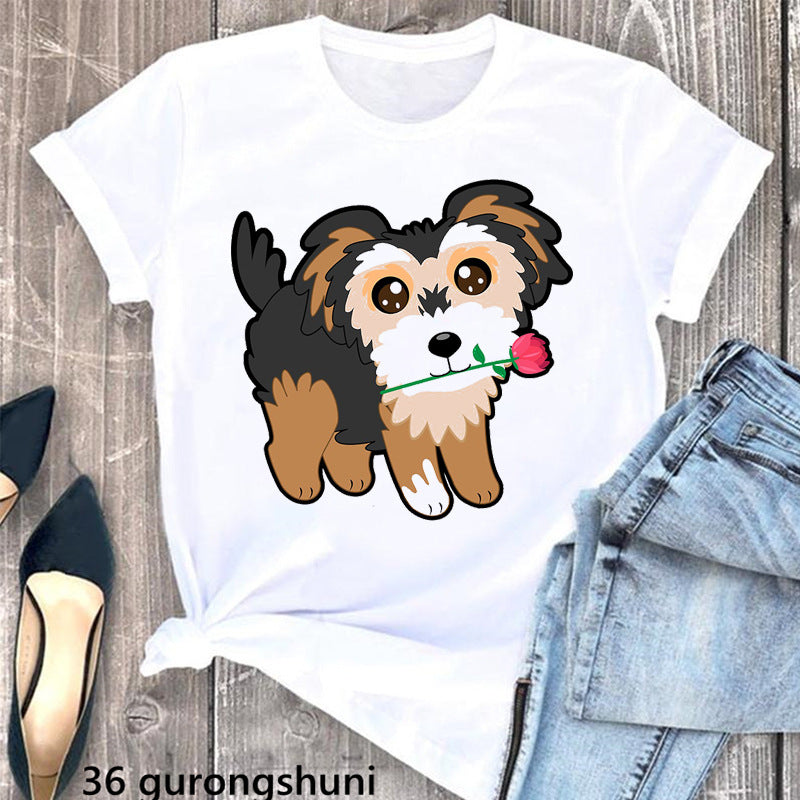 Summer Women's T-Shirt with Cute Schnauzer Dog Print - Casual Comfort Fit Cotton Tee for Dog Lovers | Perfect for Outdoor Activities, Pet Playdates & Casual Wear