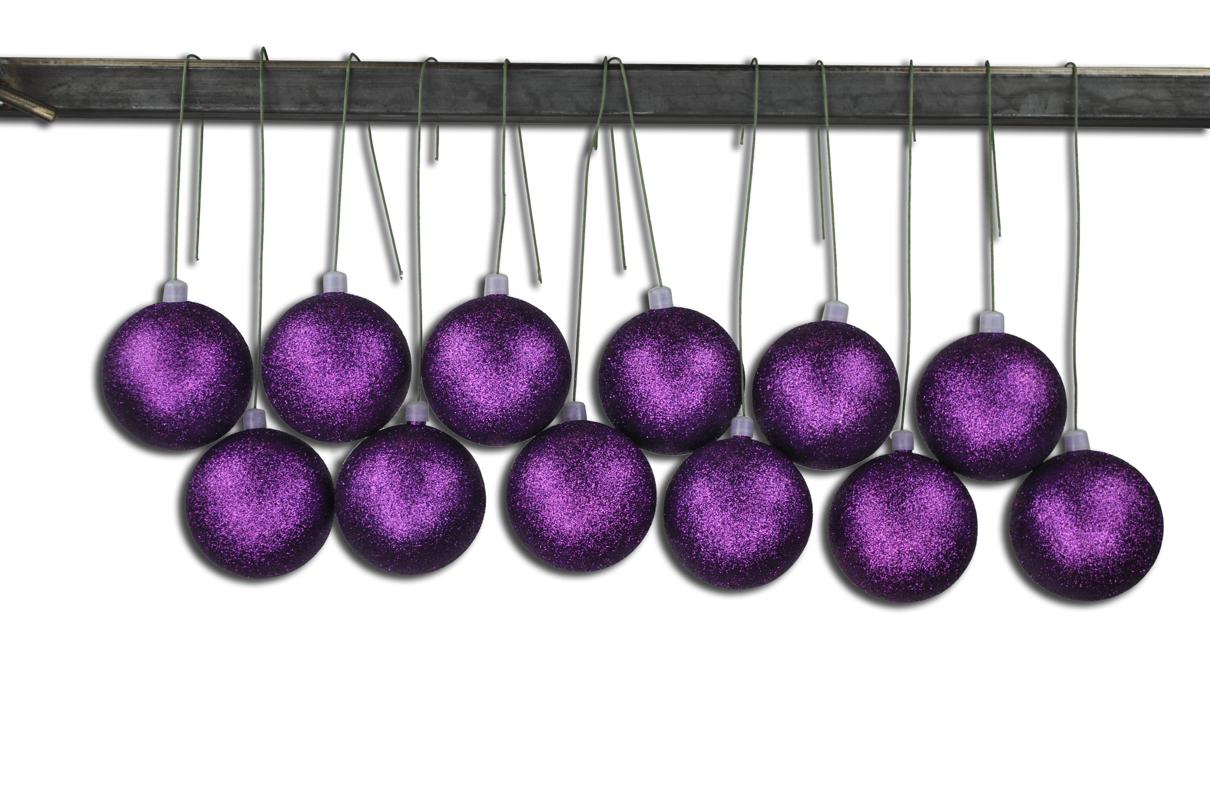 12 Pack 2.5 Inch 60mm Purple Glitter Ball Ornaments with Hanging Wire - Perfect for Christmas Tree Decorations, Party Favors, and DIY Craft Projects