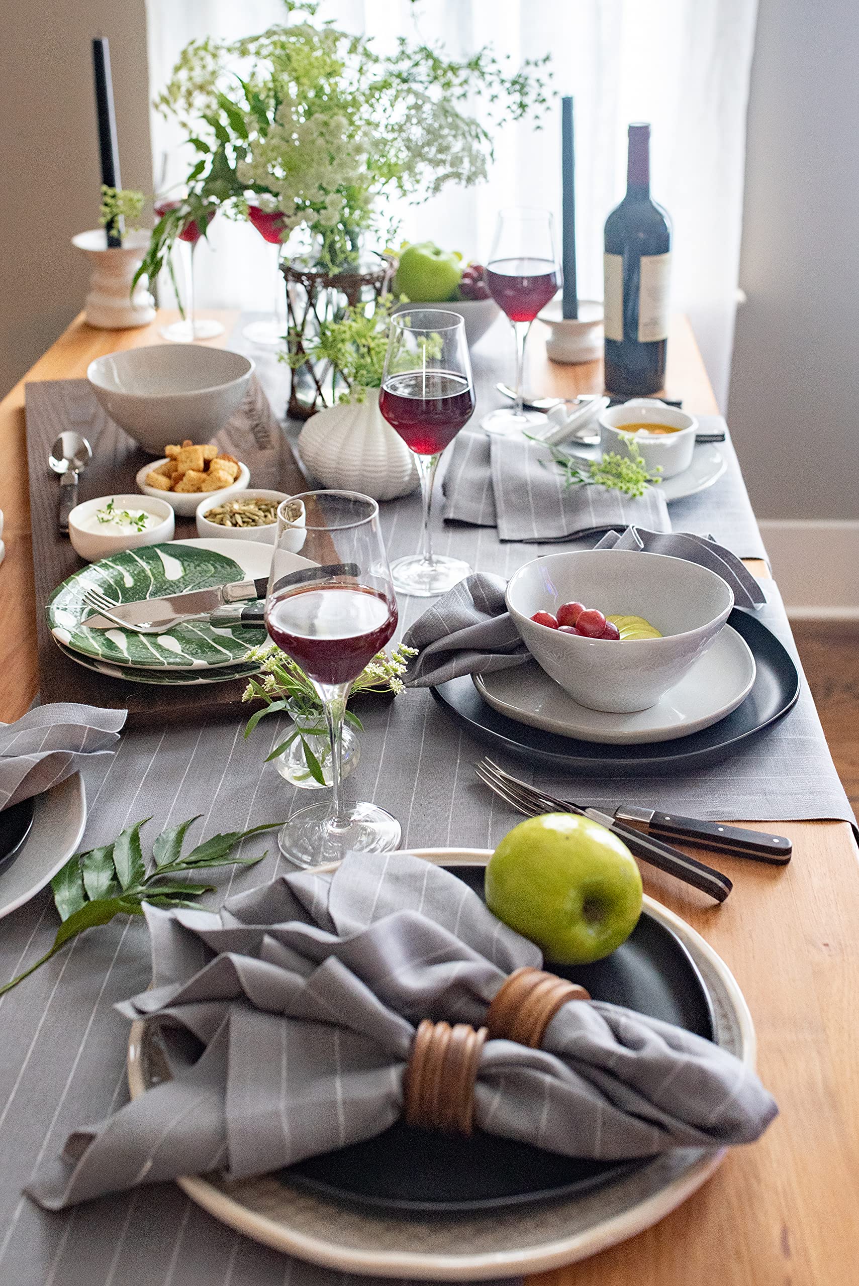 Solino Home 100% Pure Linen Dinner Napkins Set of 4 - 20x20 Inch Grey & White Striped Cloth Napkins for Spring, Easter, Mother's Day - Handcrafted, Machine Washable - Perfect for Dinner Parties, Weddings & Home Decor