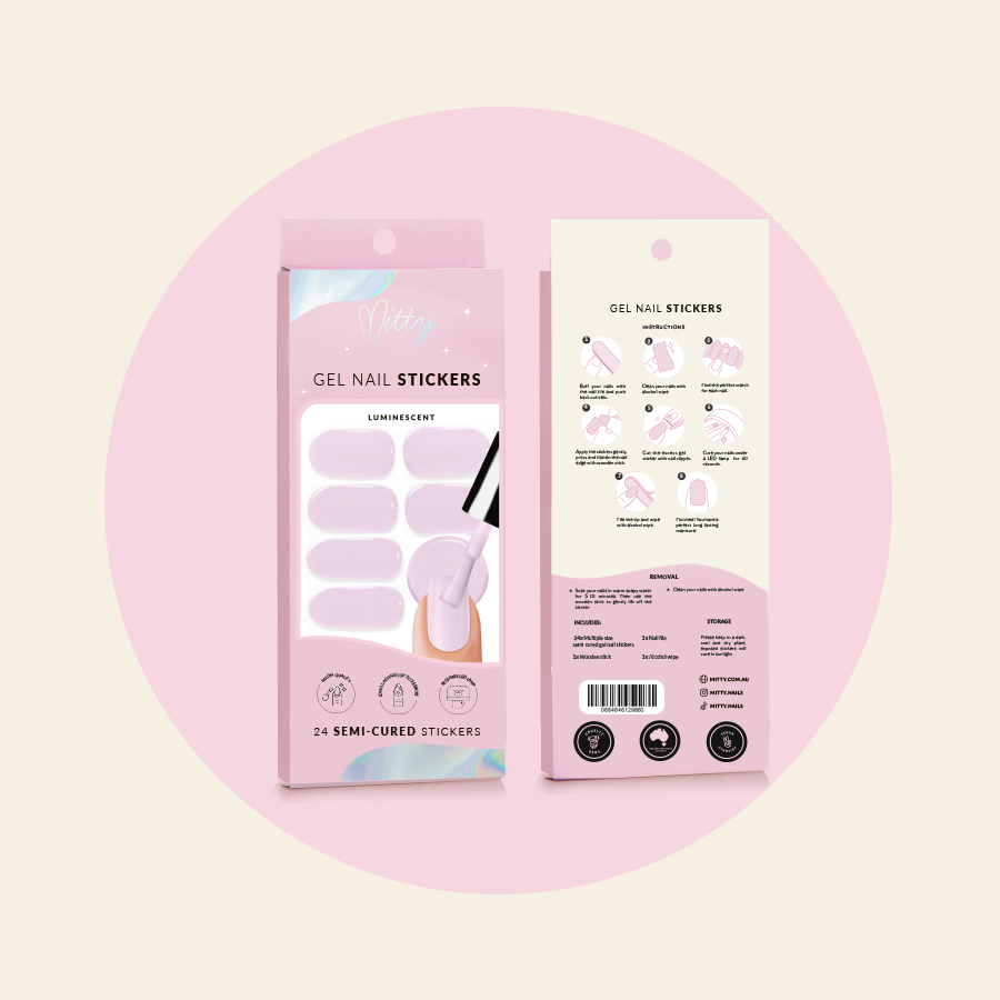 Mitty Semi Cured Gel Nail Stickers - Long Lasting Luminescent Nail Art for DIY Manicure | Perfect for Parties, Weddings & Special Occasions