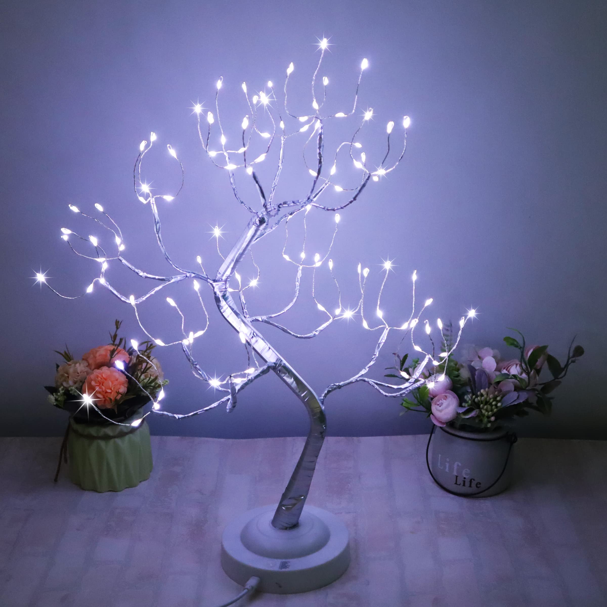 108 LED Fairy Tree Lamp - Cool White Miniature Lighted Tree with Music Modes, USB/Battery Powered 20