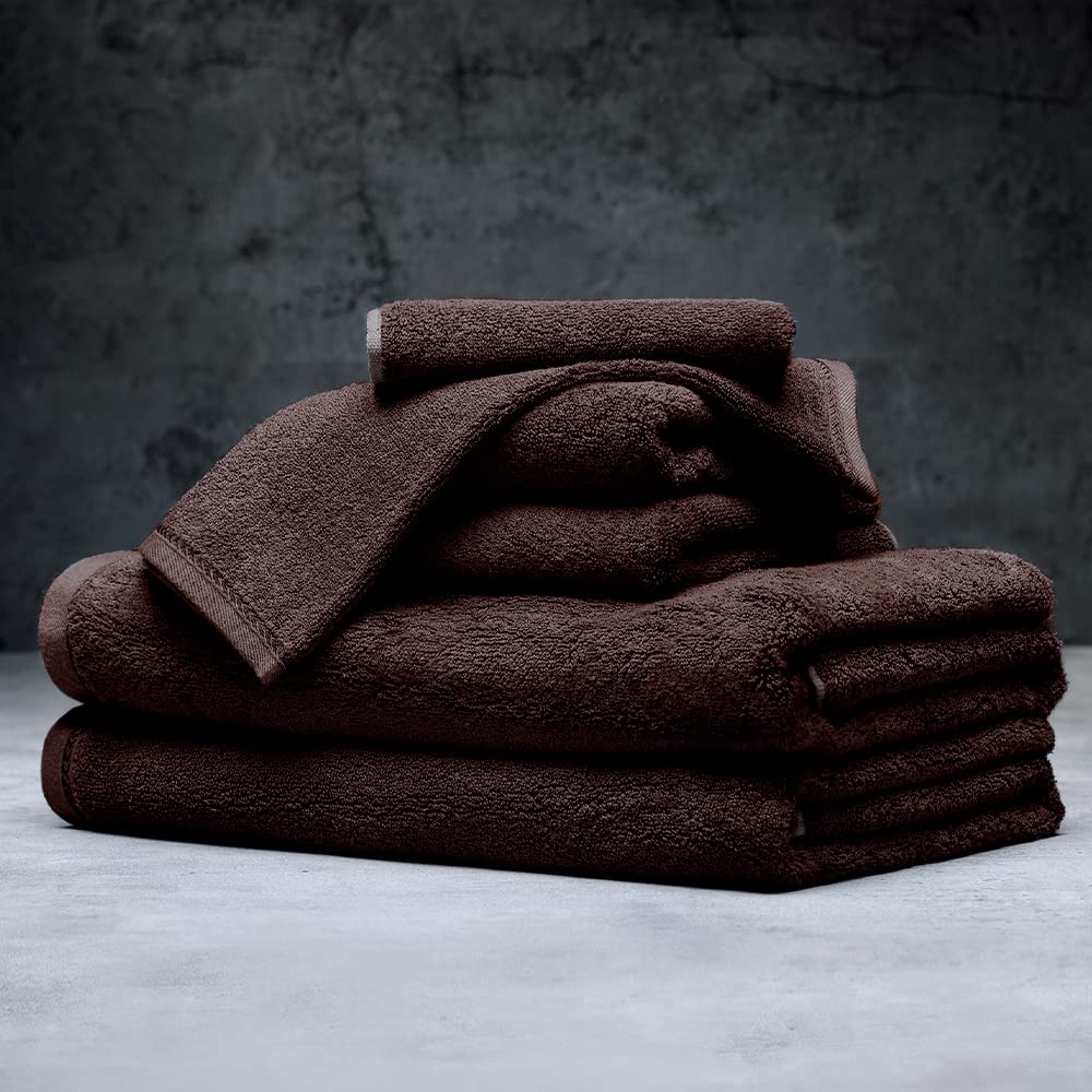 LUXOME Spa Collection 6-Piece Bath Towel Set - 100% Bamboo Viscose & Cotton Blend - Super Absorbent & Odor Resistant - Soft Luxury Towels for Bath, Spa & Gym - Pier Brown