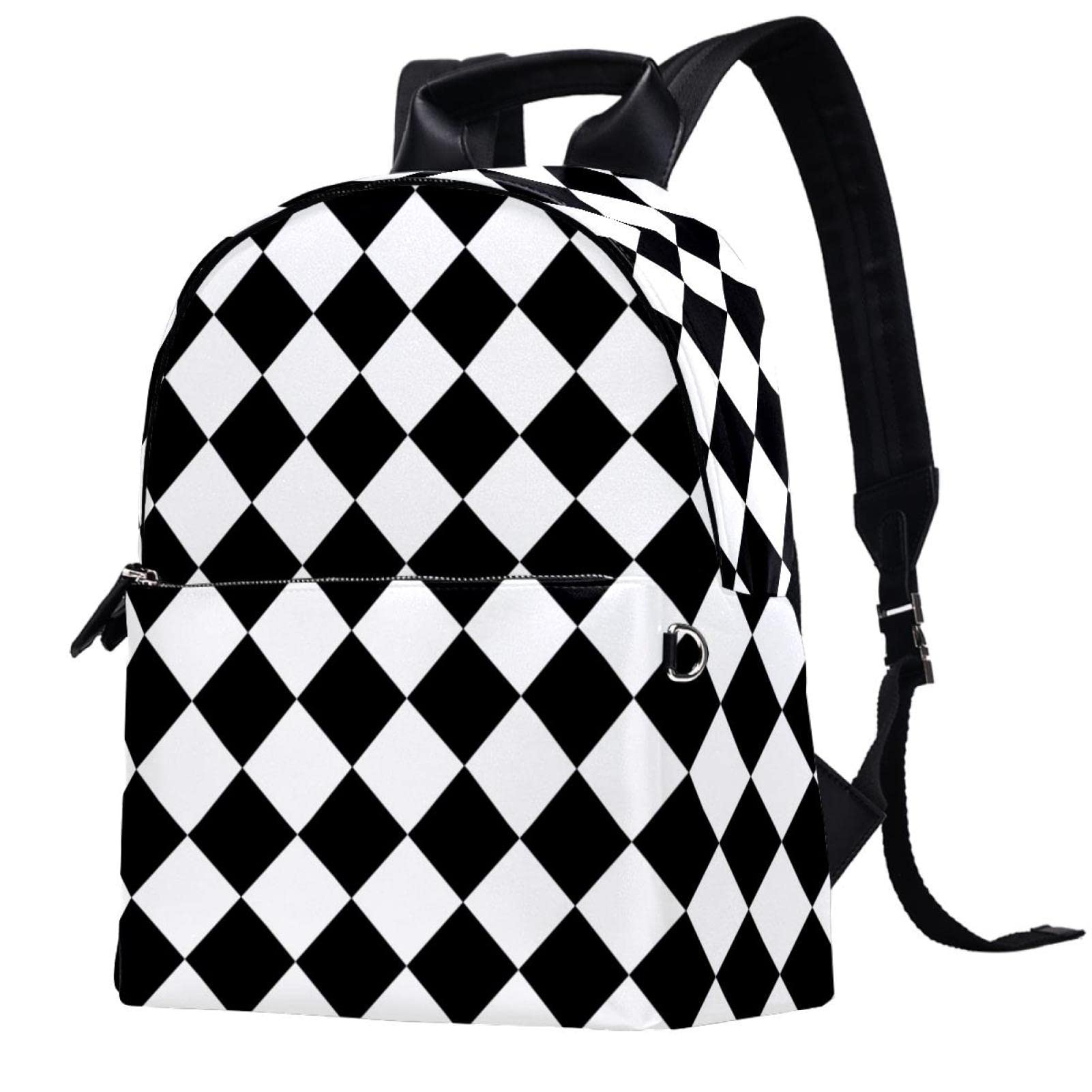 Durable Rhombus Pattern School Backpack for Teens - Black & White Geometric Design Middle School Bookbag for Boys & Girls | Perfect for Daily Classes, Study Sessions & Campus Life