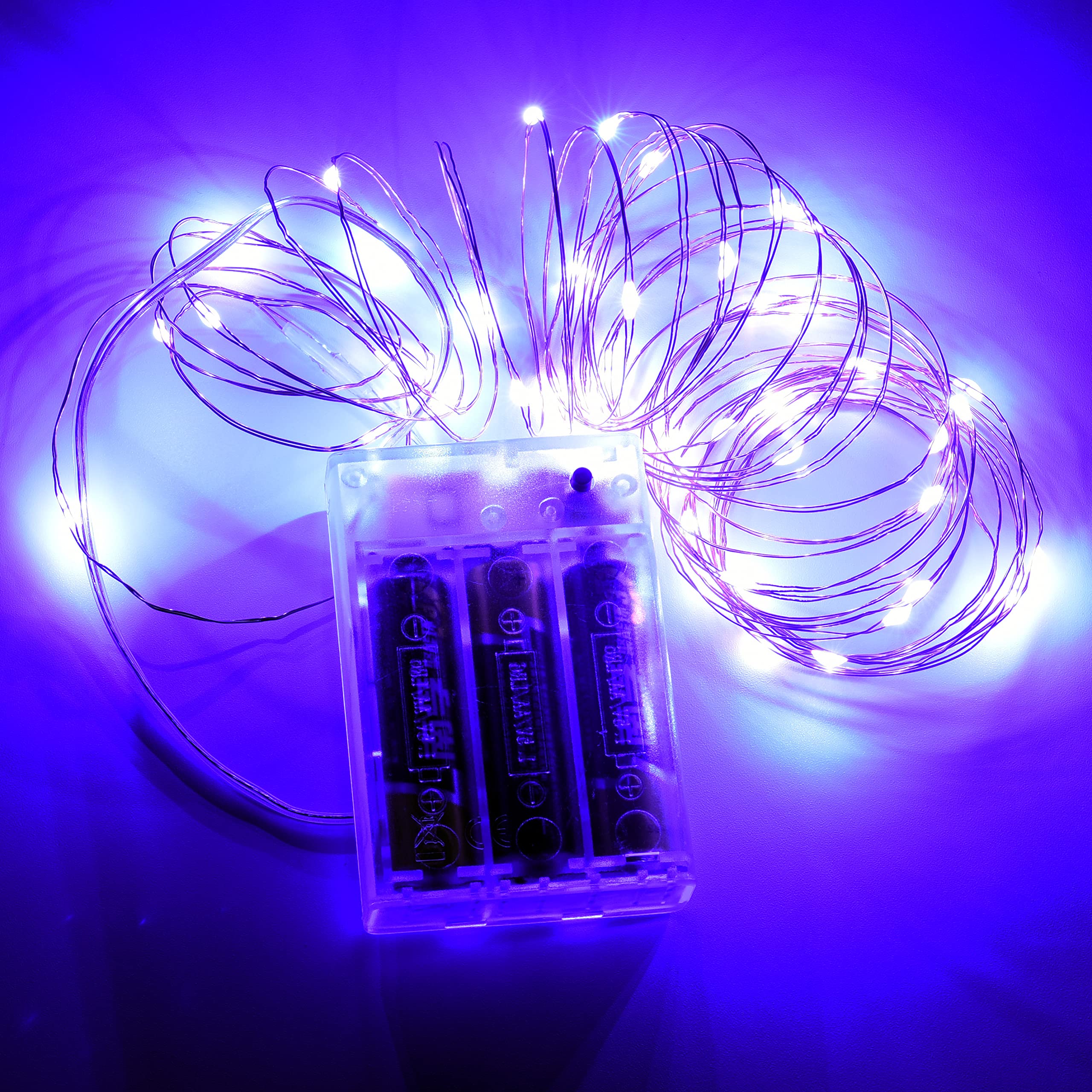 16Ft Battery Operated Fairy Lights with 8 Flashing Modes & Timer - 8 Hours On/16 Hours Off - Purple LED String Lights for Bedroom, Wedding, Party, Christmas Tree & Home Decor (1 Pack)