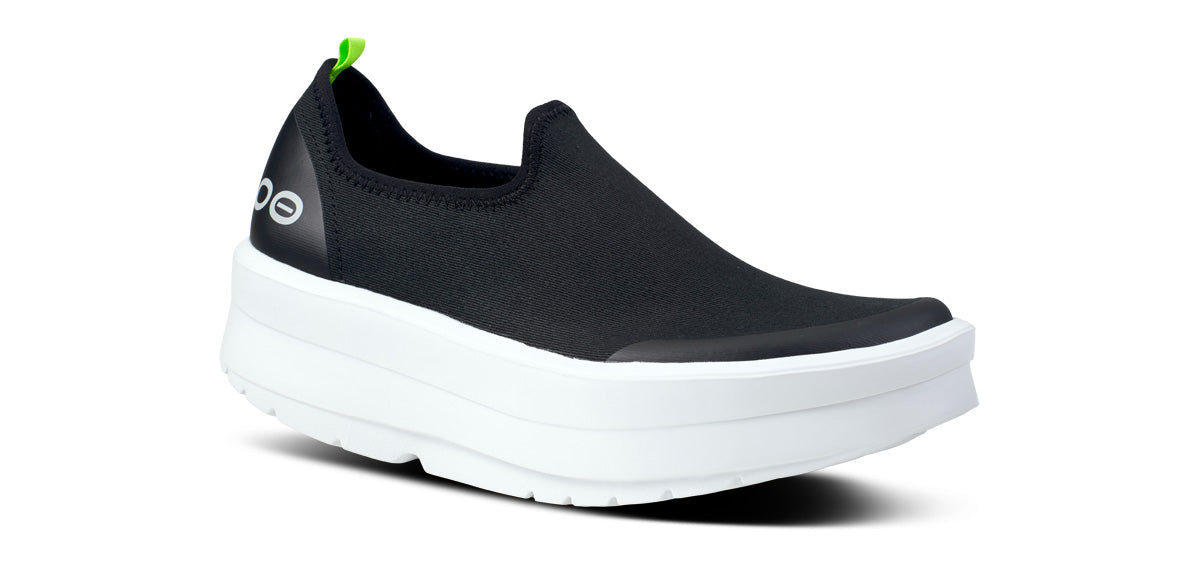 Women's OOmega eeZee Low Top Sneakers - White & Black Casual Shoes for Walking, Running & Everyday Wear