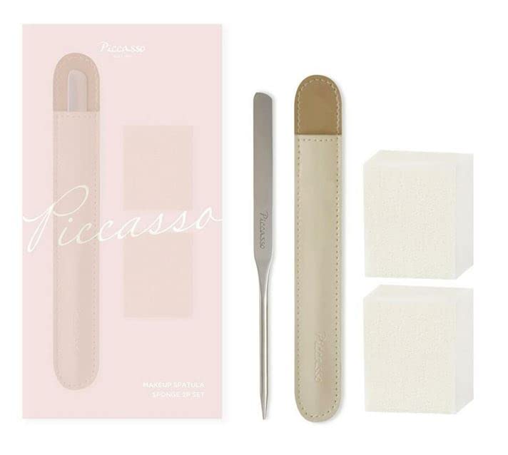 PICCASSO Professional Makeup Spatula Set with 2 Sponges - Foundation & Concealer Tool for Flawless Application - Perfect for Makeup Artists & Beauty Enthusiasts