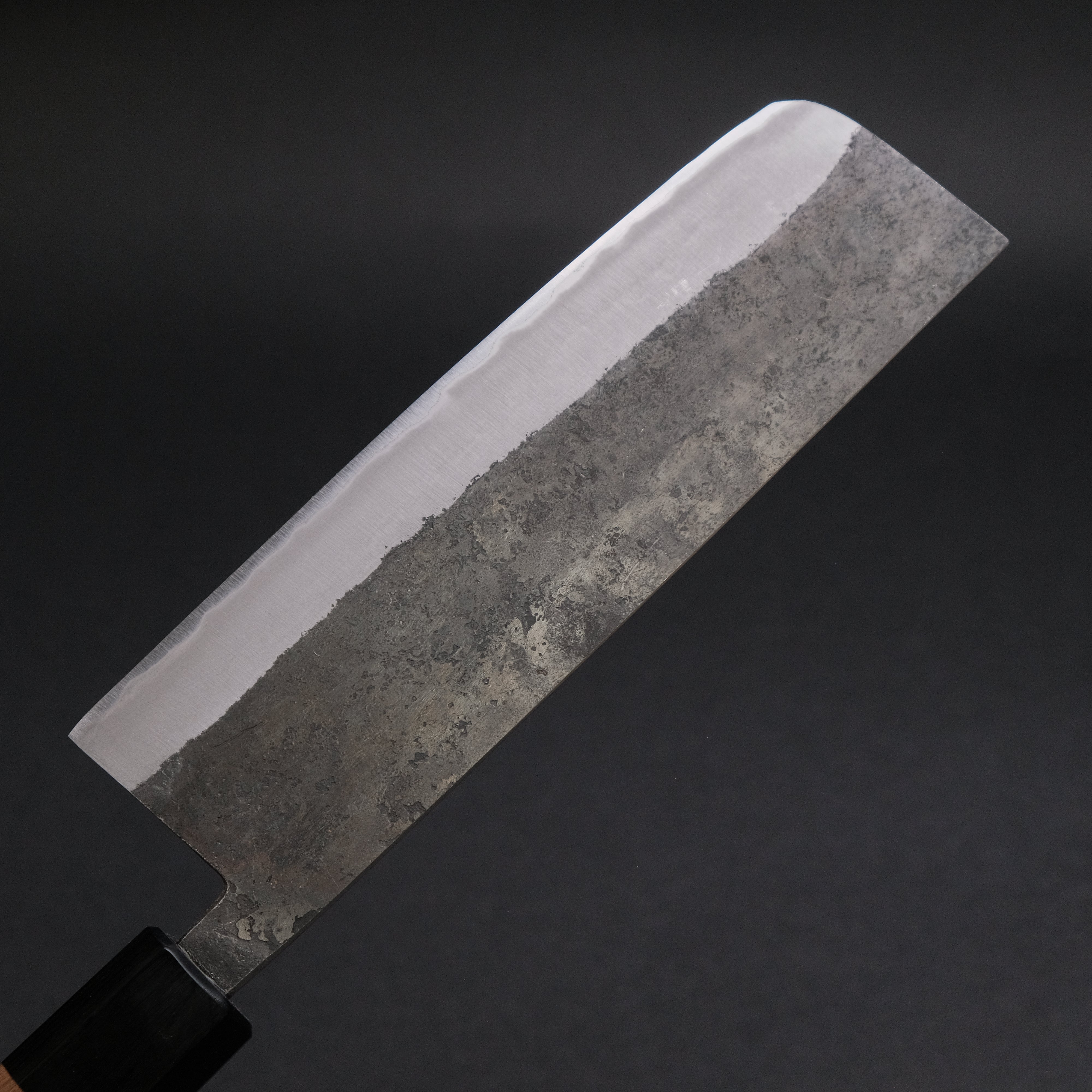 Hitohira Harima Forged Blue #2 Stainless Clad Nakiri Knife - Kurouchi Finish with Walnut Handle - Perfect for Vegetable Chopping, Slicing & Food Prep in Professional & Home Kitchens