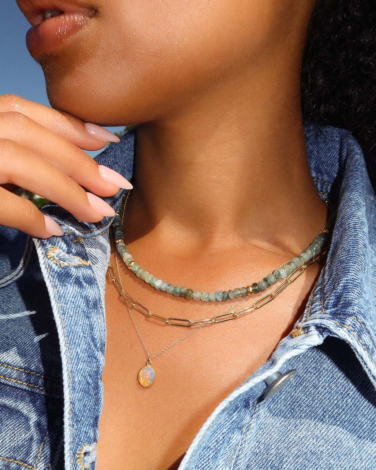 Elegant Smooth Moss Aquamarine Gemstone Necklace for Women - Perfect for Weddings, Parties & Everyday Wear